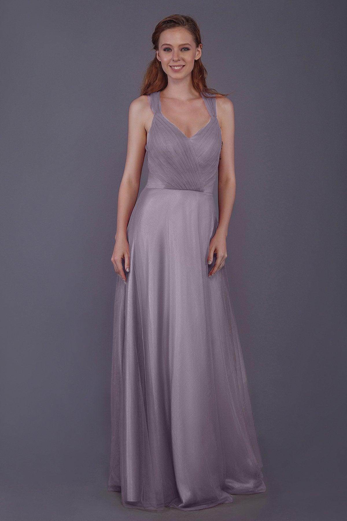Sheath-Column Floor Length Tulle Bridesmaid Dress PR3496 - COCOMELODY