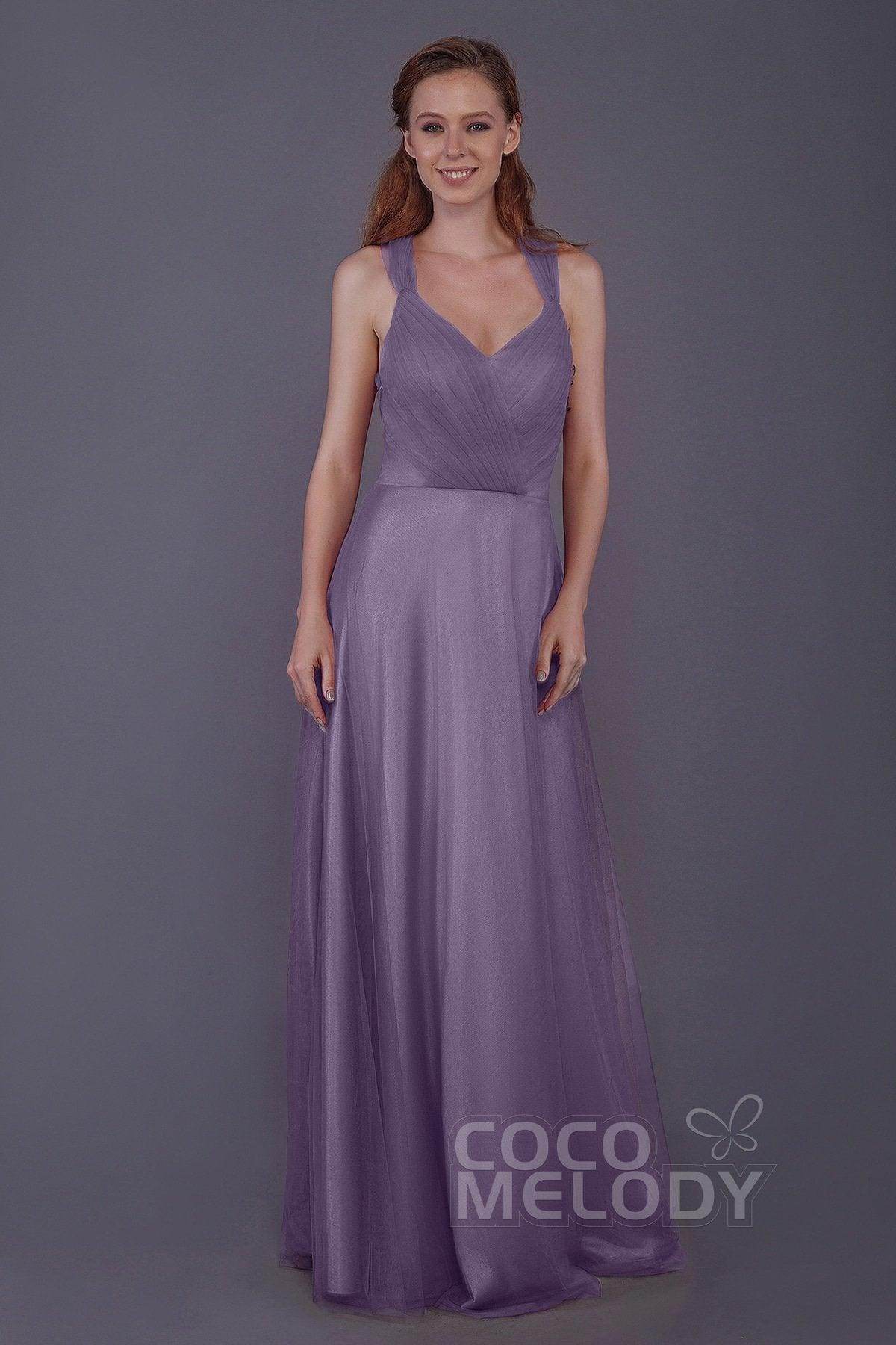 Sheath-Column Floor Length Tulle Bridesmaid Dress PR3496 - COCOMELODY