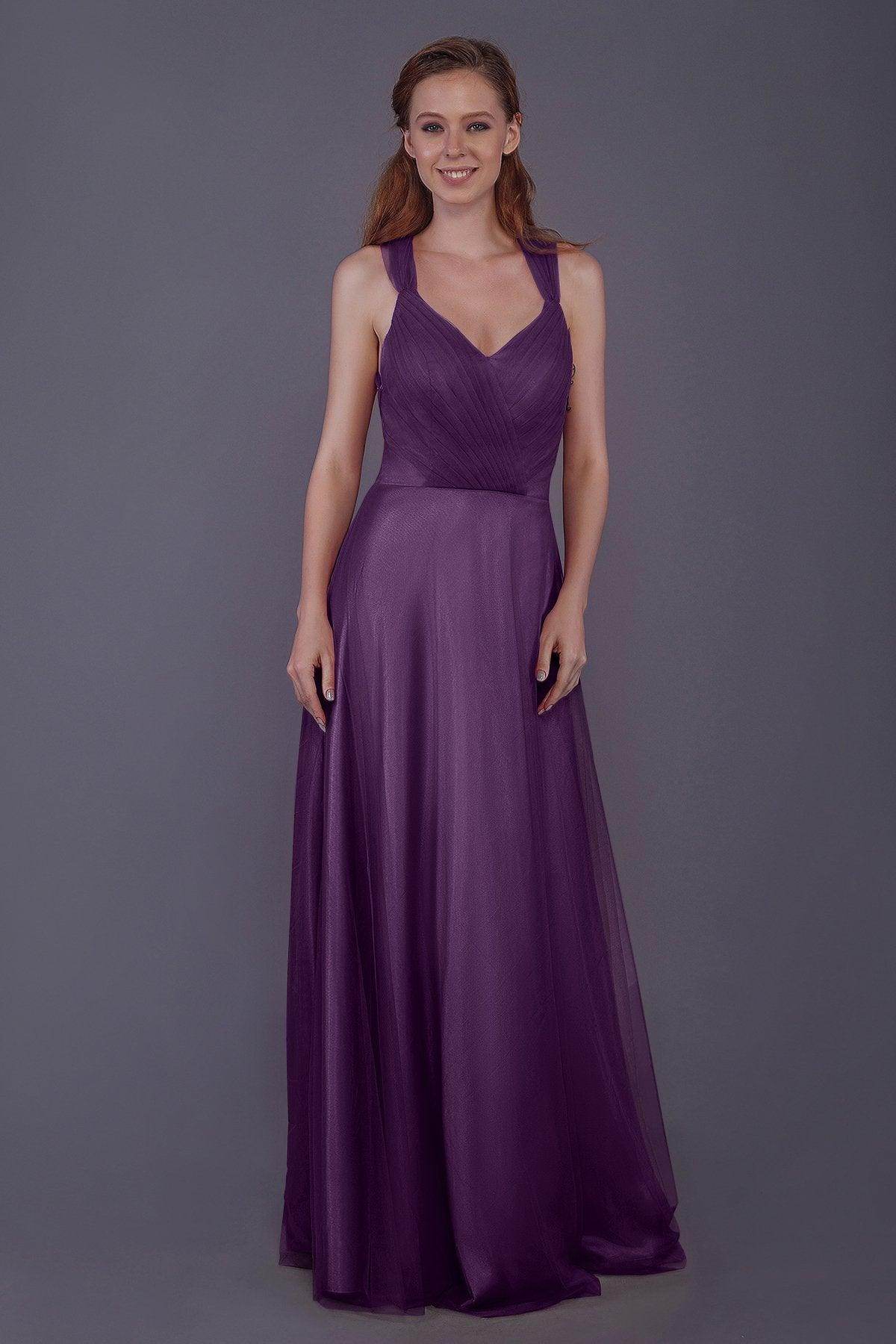 Sheath-Column Floor Length Tulle Bridesmaid Dress PR3496 - COCOMELODY