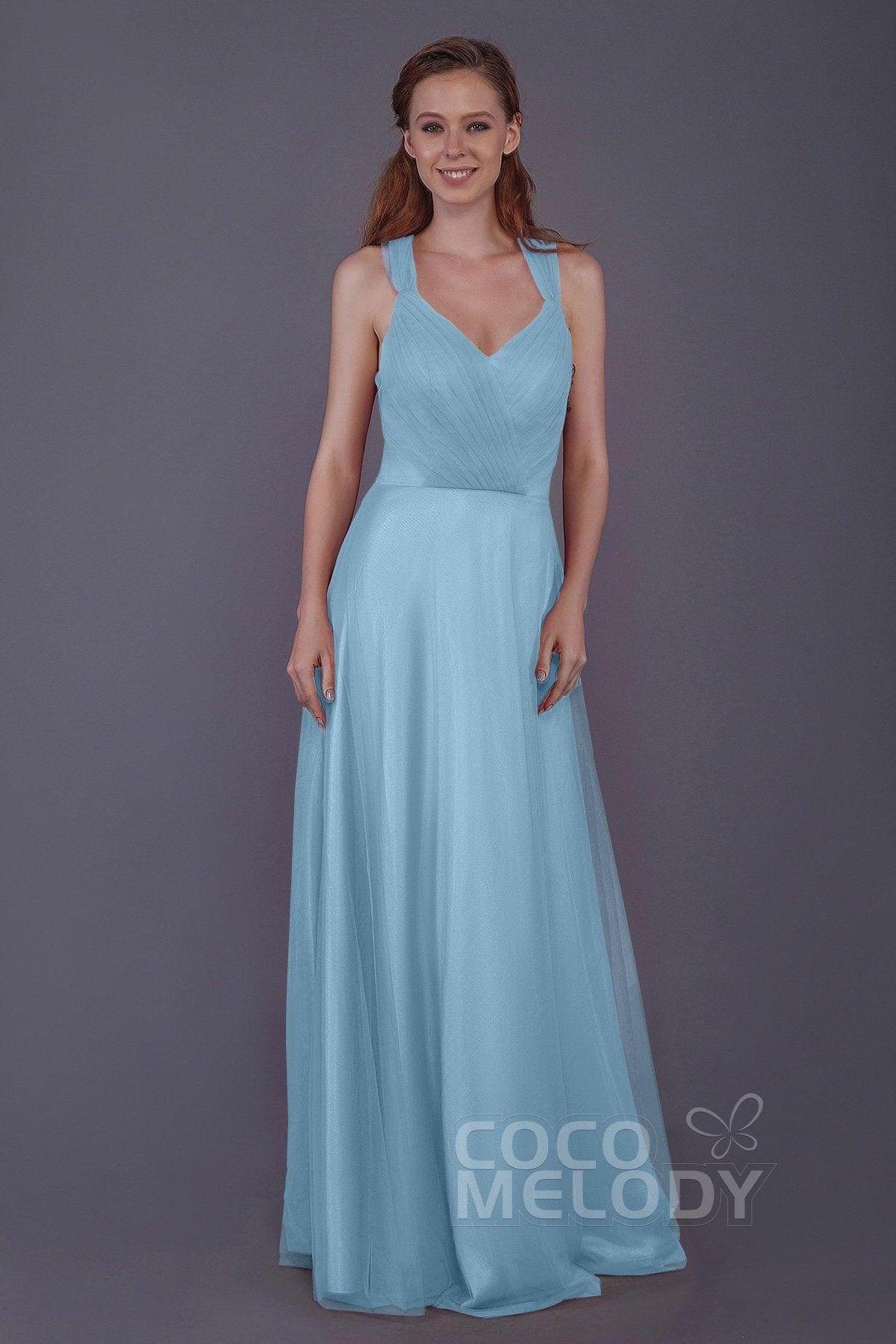 Sheath-Column Floor Length Tulle Bridesmaid Dress PR3496 - COCOMELODY