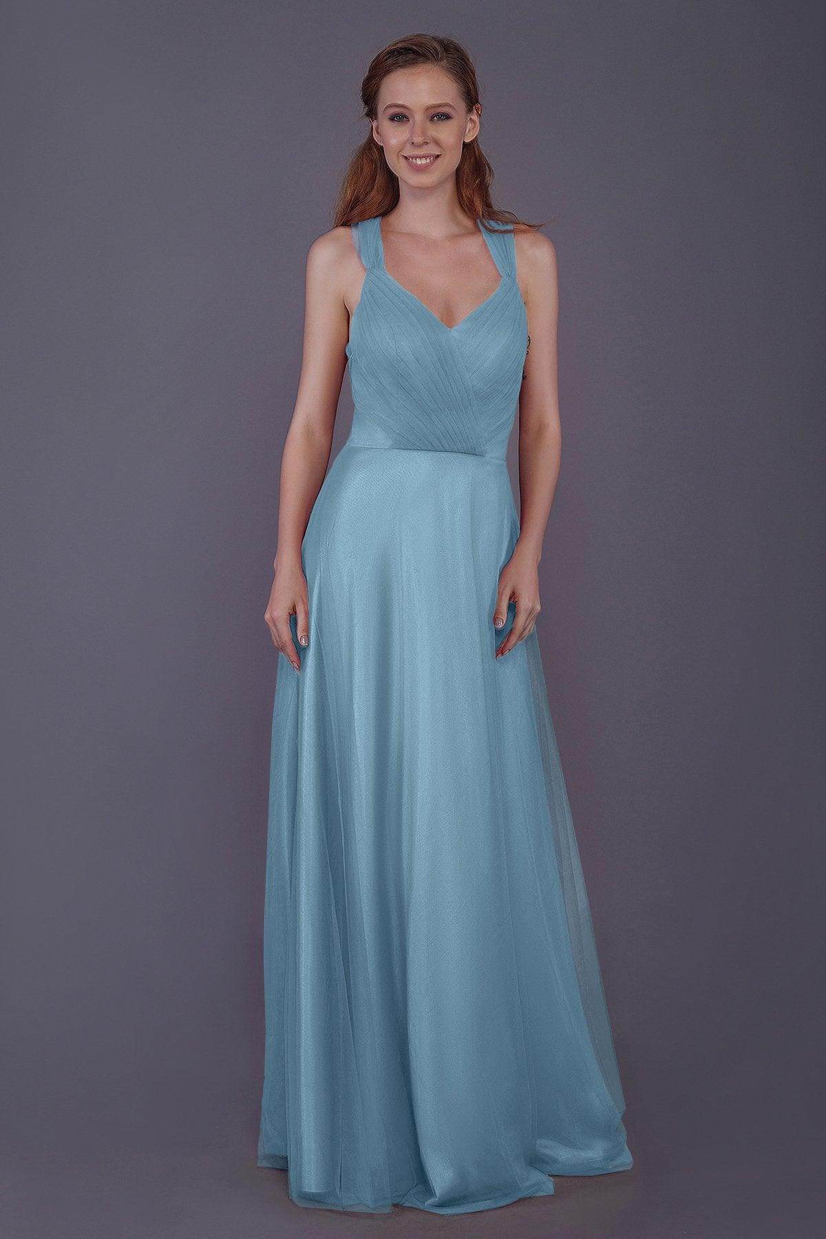 Sheath-Column Floor Length Tulle Bridesmaid Dress PR3496 - COCOMELODY