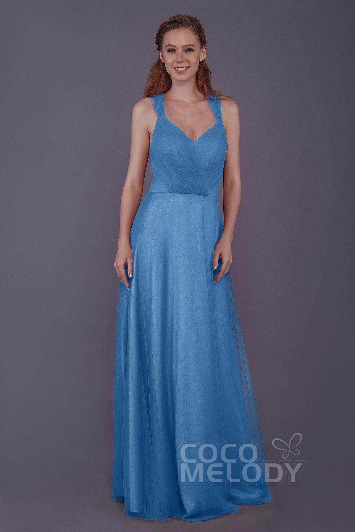 Sheath-Column Floor Length Tulle Bridesmaid Dress PR3496 - COCOMELODY