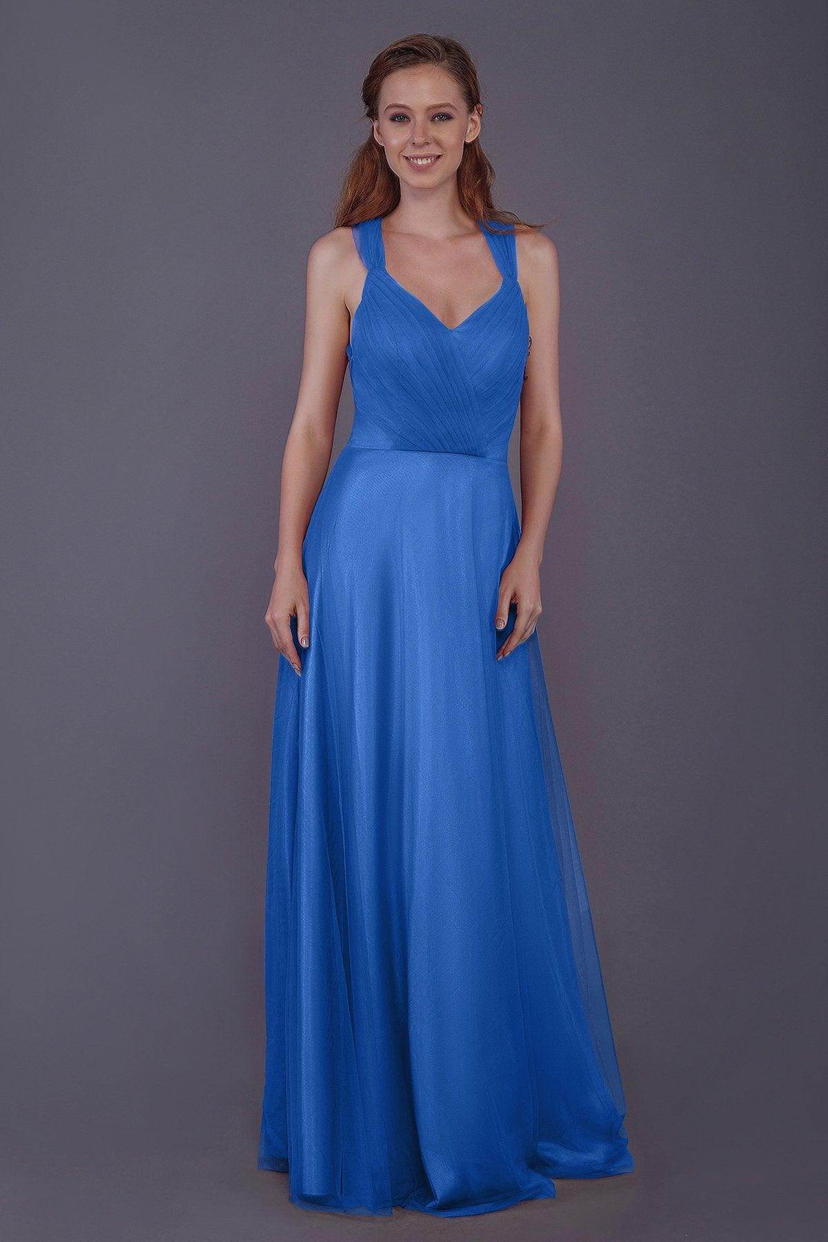 Sheath-Column Floor Length Tulle Bridesmaid Dress PR3496 - COCOMELODY