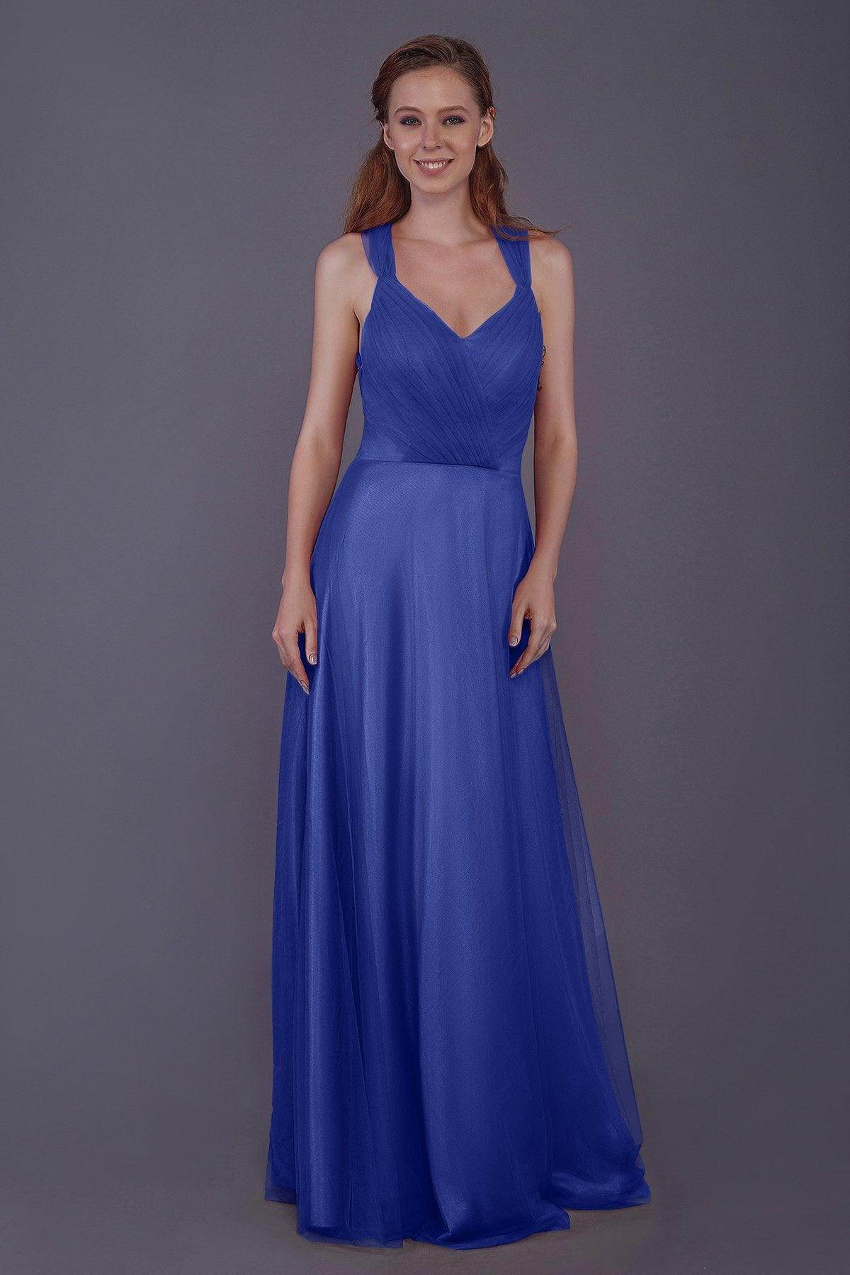 Sheath-Column Floor Length Tulle Bridesmaid Dress PR3496 - COCOMELODY