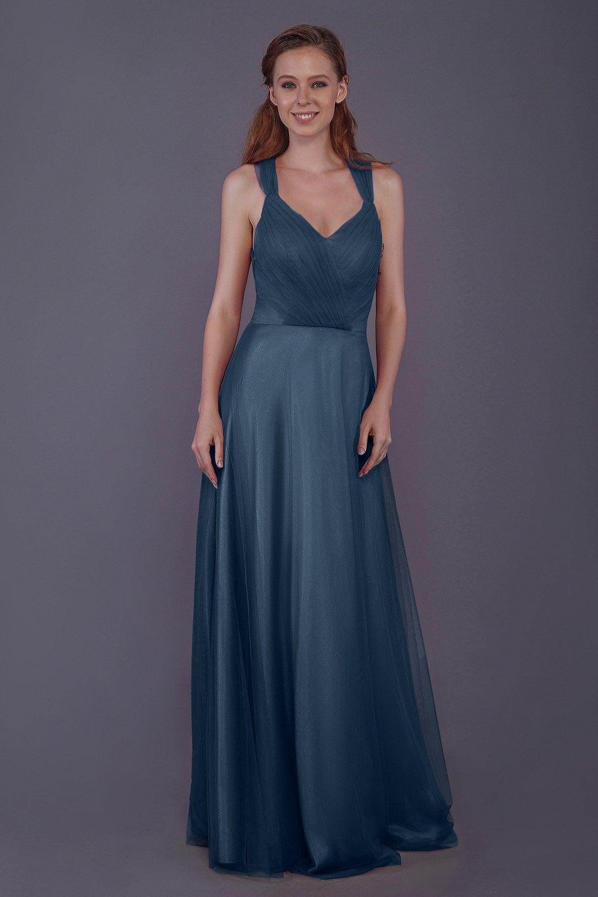 Sheath-Column Floor Length Tulle Bridesmaid Dress PR3496 - COCOMELODY