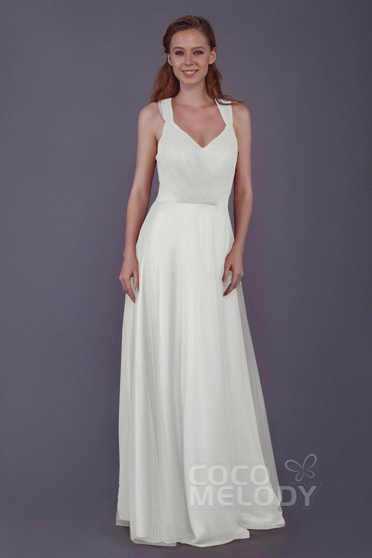 Sheath-Column Floor Length Tulle Bridesmaid Dress PR3496 - COCOMELODY