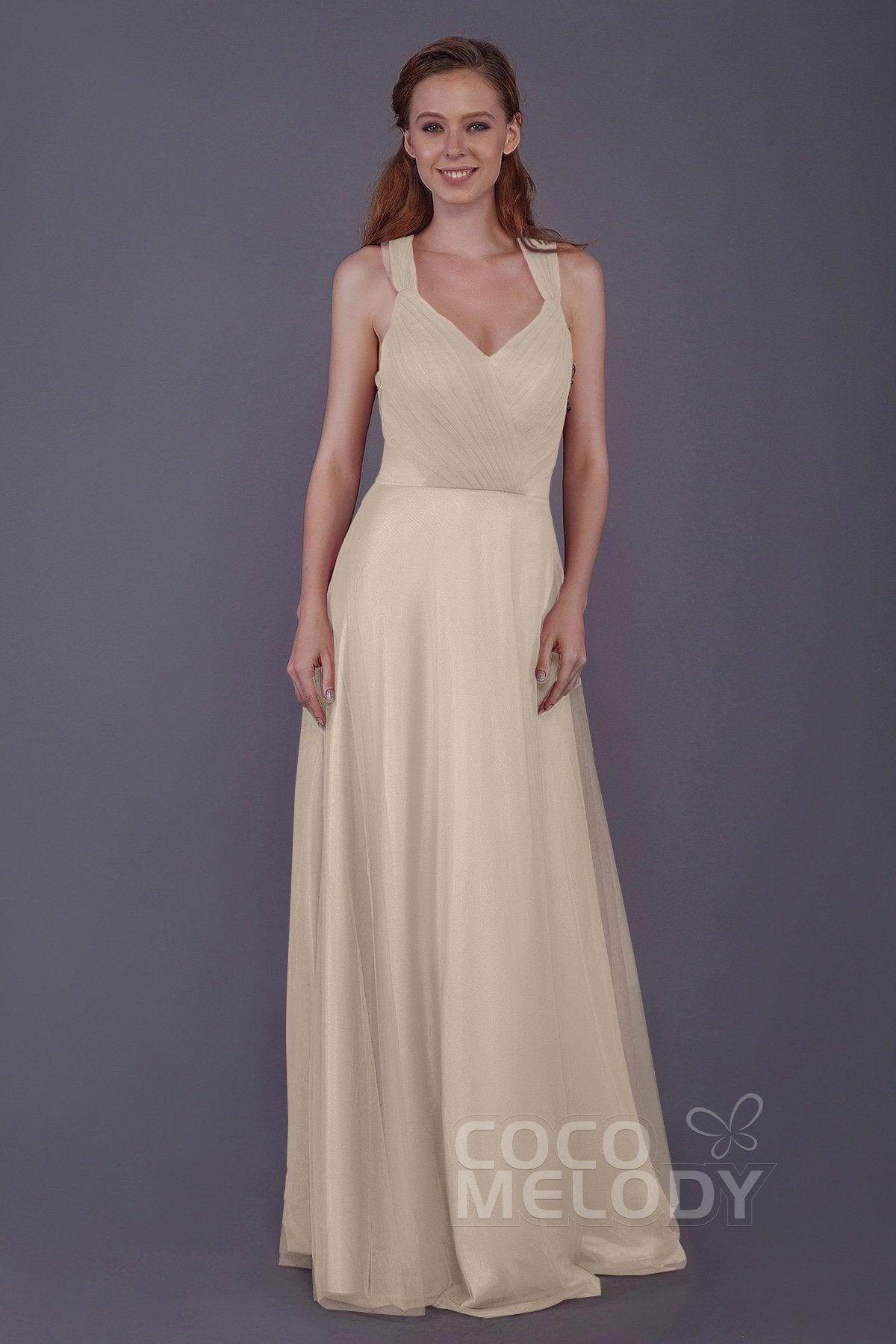 Sheath-Column Floor Length Tulle Bridesmaid Dress PR3496 - COCOMELODY