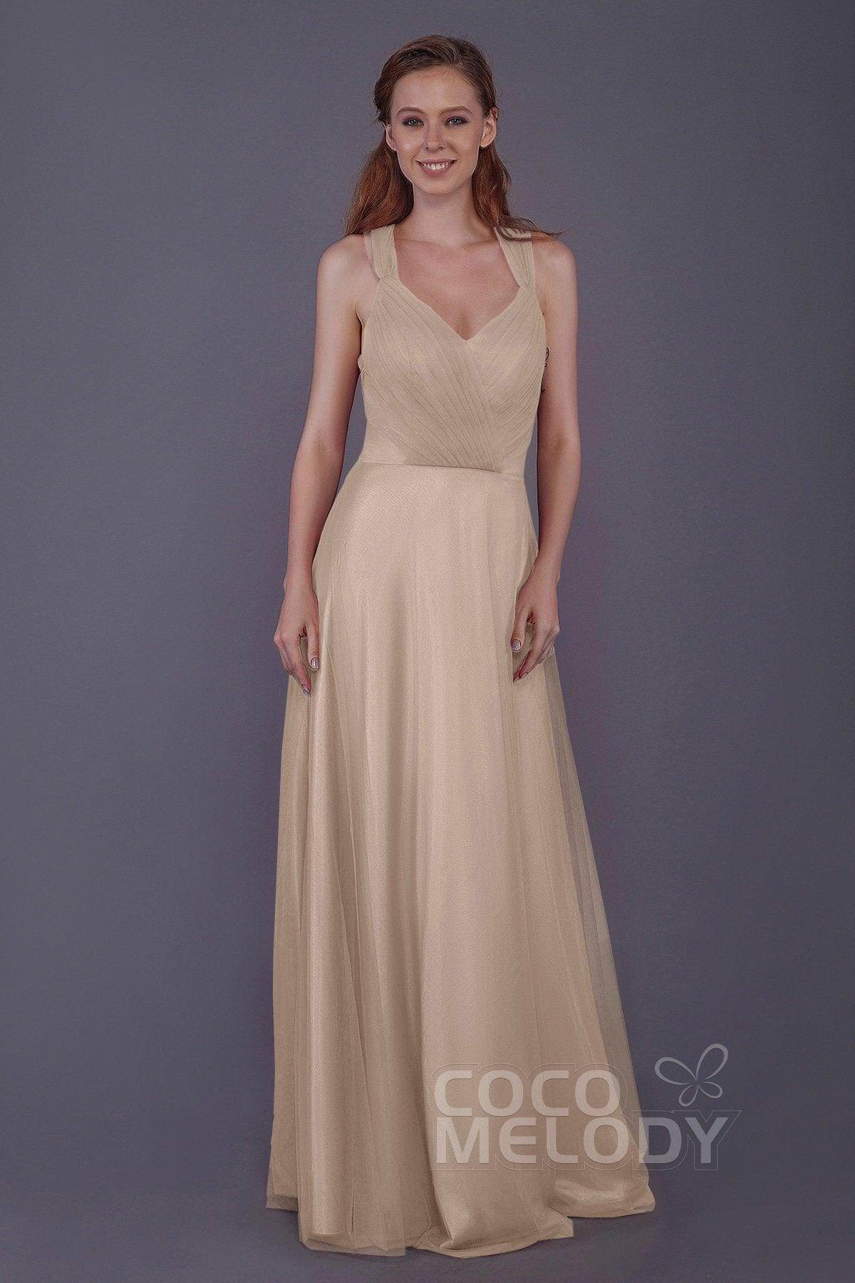 Sheath-Column Floor Length Tulle Bridesmaid Dress PR3496 - COCOMELODY