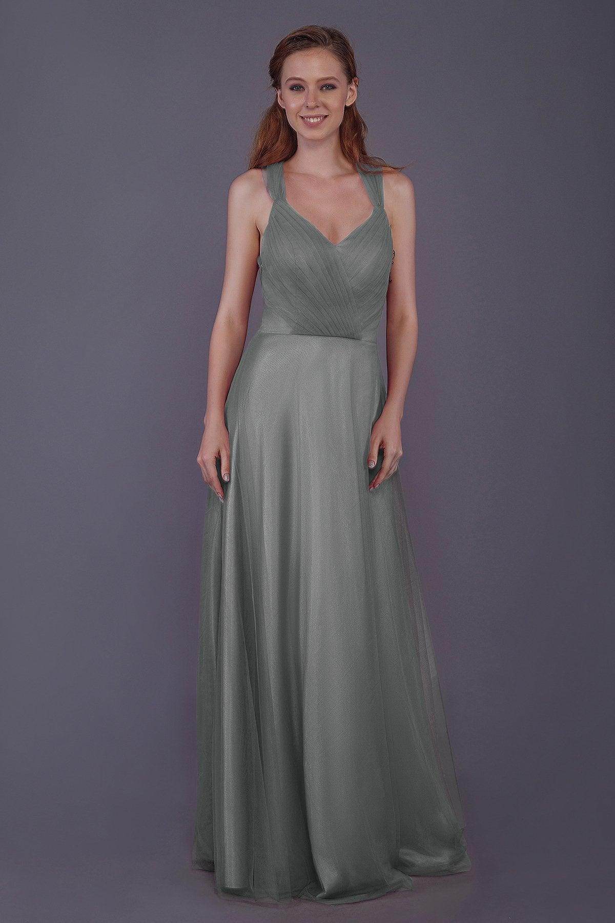 Sheath-Column Floor Length Tulle Bridesmaid Dress PR3496 - COCOMELODY