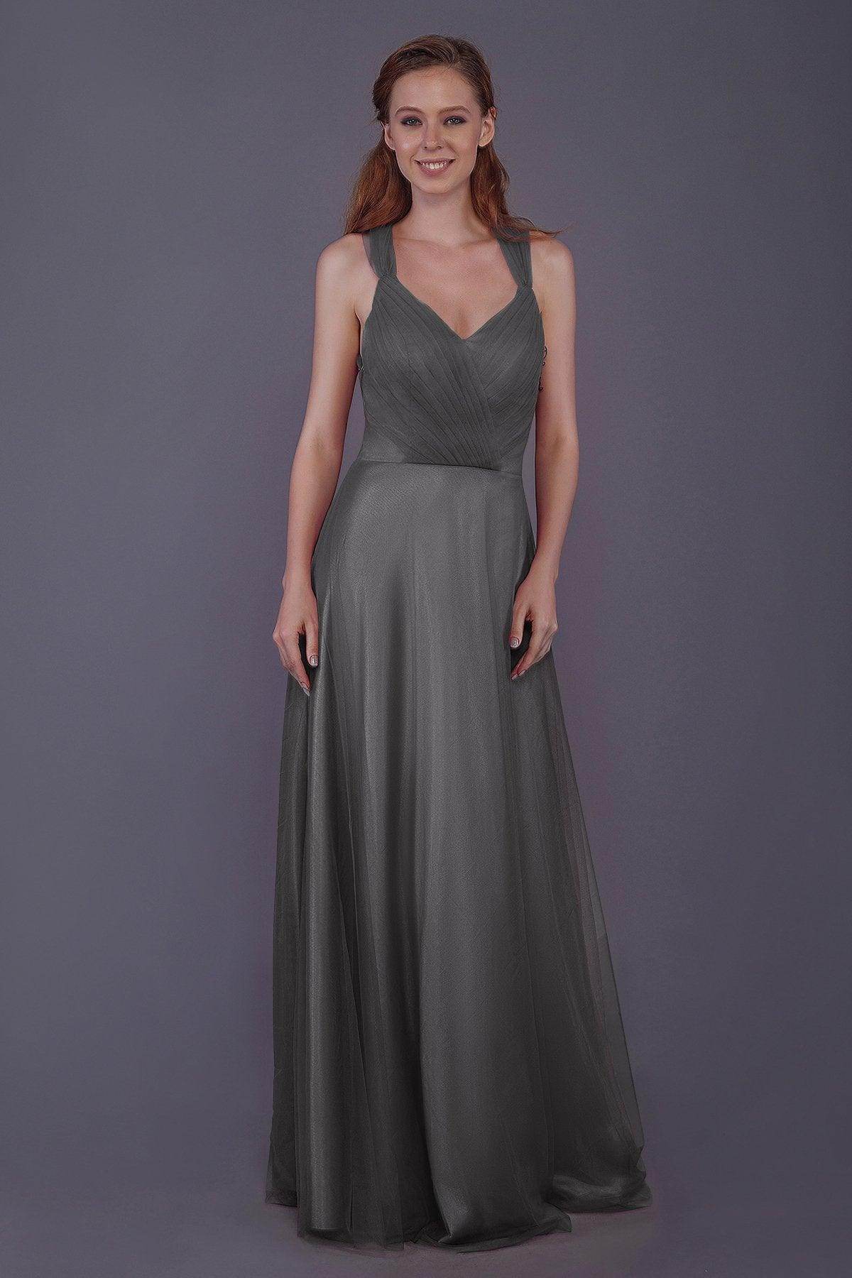 Sheath-Column Floor Length Tulle Bridesmaid Dress PR3496 - COCOMELODY