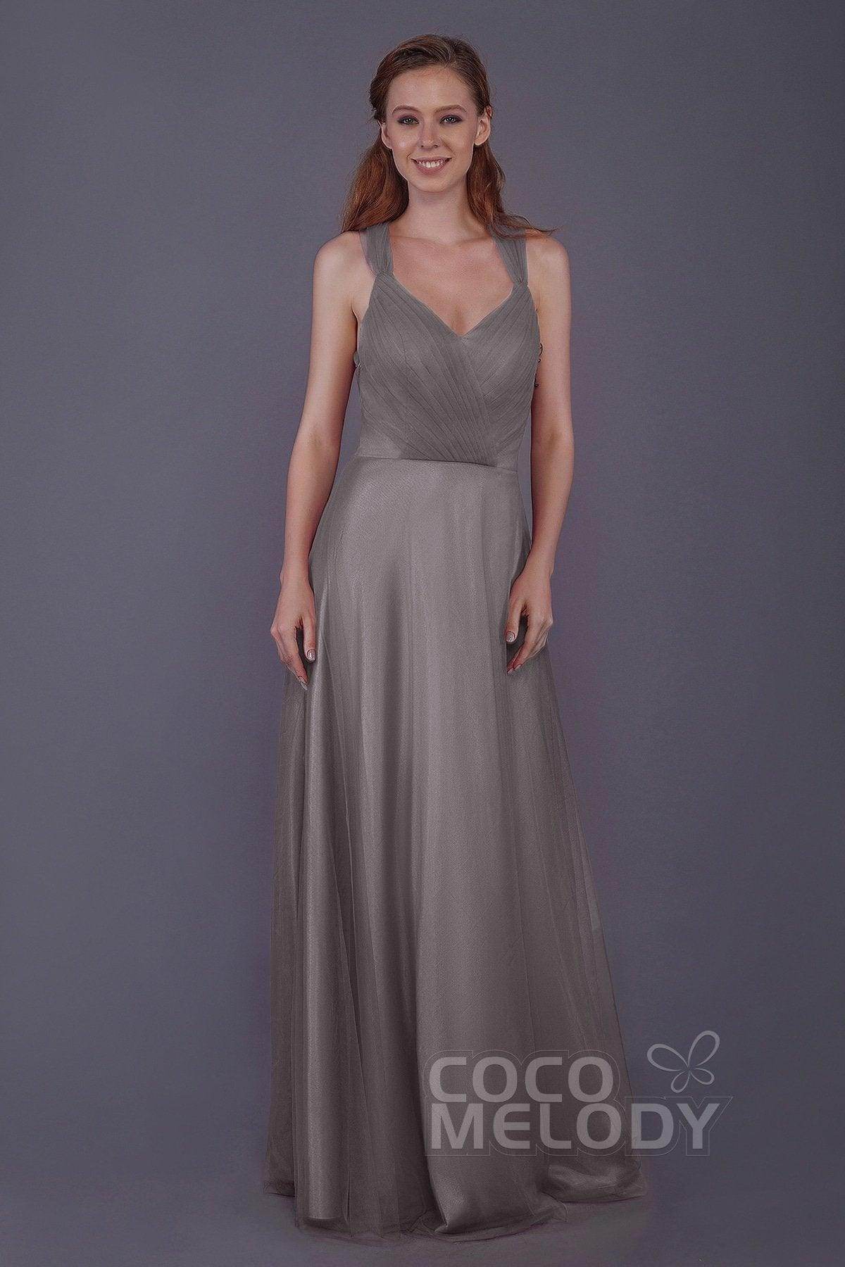 Sheath-Column Floor Length Tulle Bridesmaid Dress PR3496 - COCOMELODY