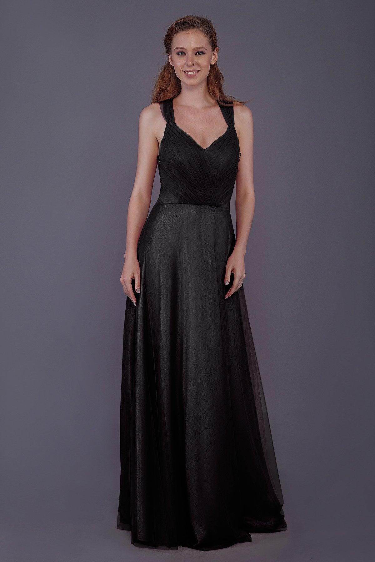 Sheath-Column Floor Length Tulle Bridesmaid Dress PR3496 - COCOMELODY