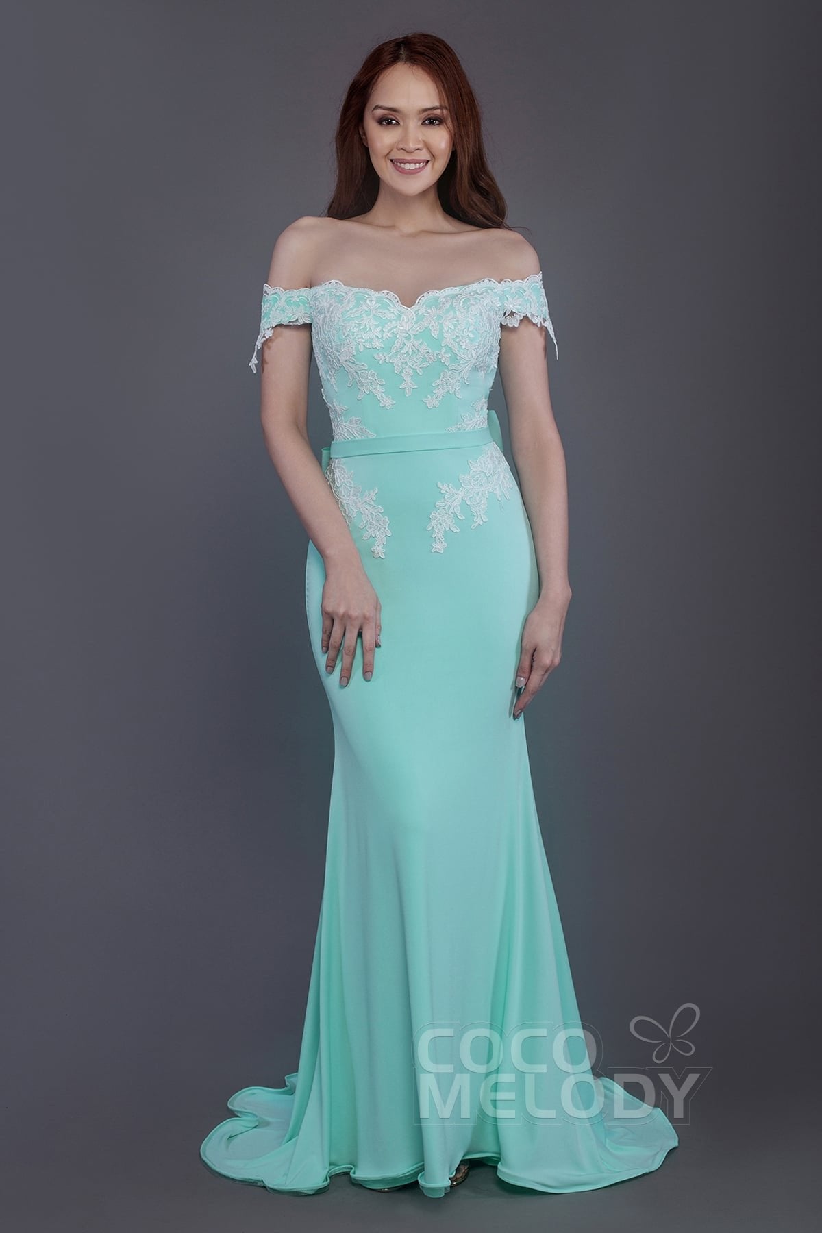 Mermaid Sweep Train Knitted Fabric Bridesmaid Dress PR3497