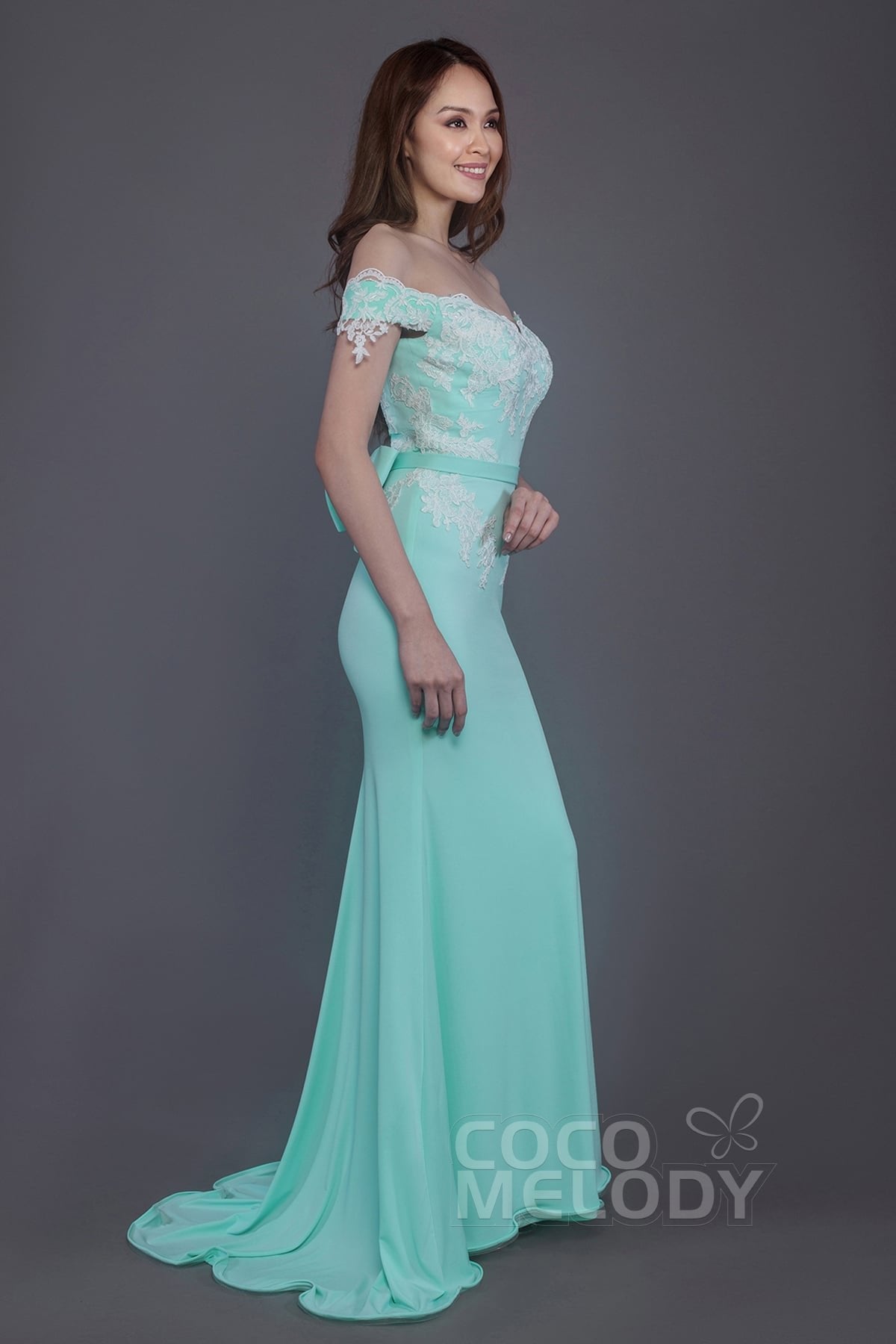 Mermaid Sweep Train Knitted Fabric Bridesmaid Dress PR3497