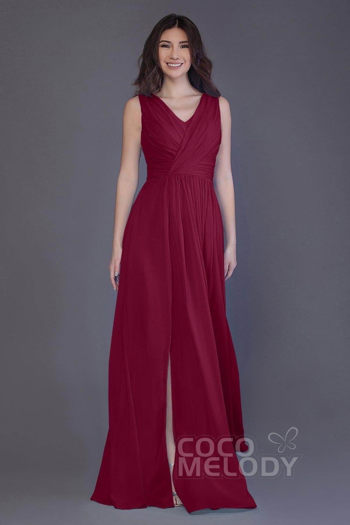 Sheath-Column Floor Length Chiffon Bridesmaid Dress PR3499 - COCOMELODY