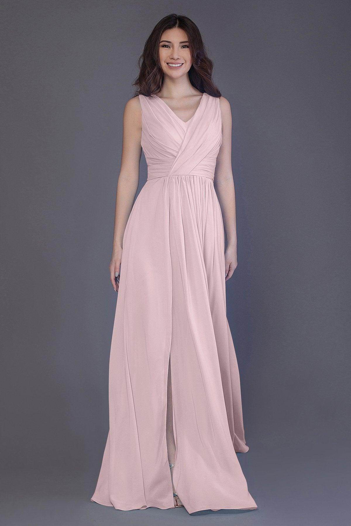 Sheath-Column Floor Length Chiffon Bridesmaid Dress PR3499 - COCOMELODY