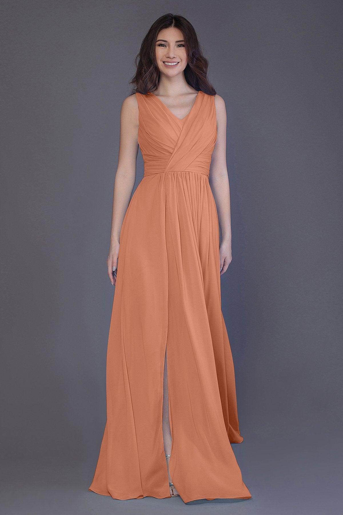 Sheath-Column Floor Length Chiffon Bridesmaid Dress PR3499 - COCOMELODY