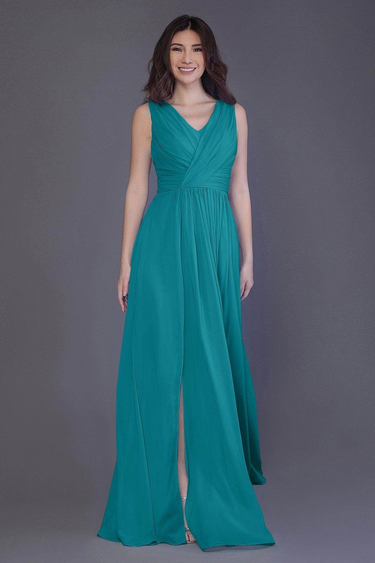 Sheath-Column Floor Length Chiffon Bridesmaid Dress PR3499 - COCOMELODY