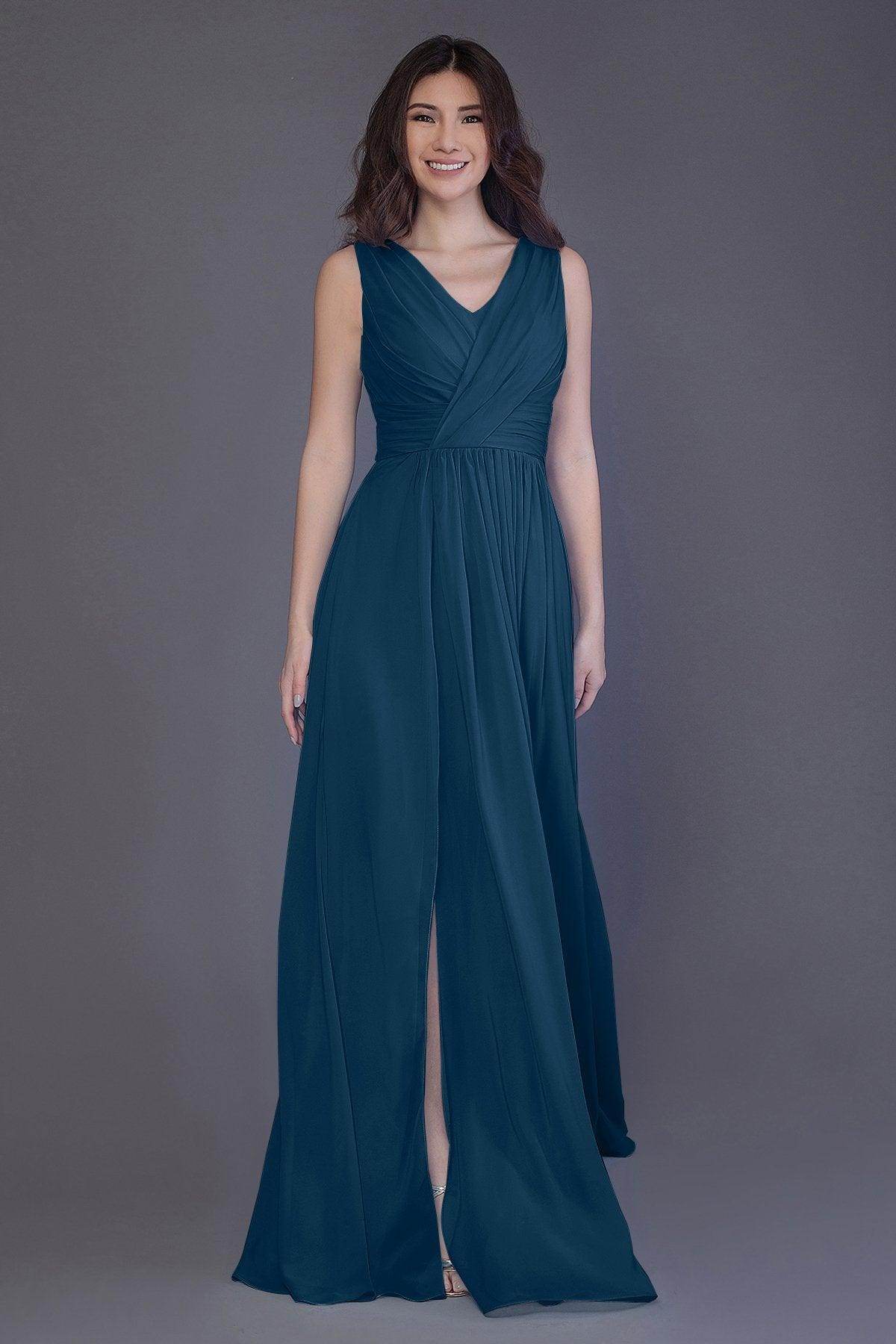 Sheath-Column Floor Length Chiffon Bridesmaid Dress PR3499 - COCOMELODY