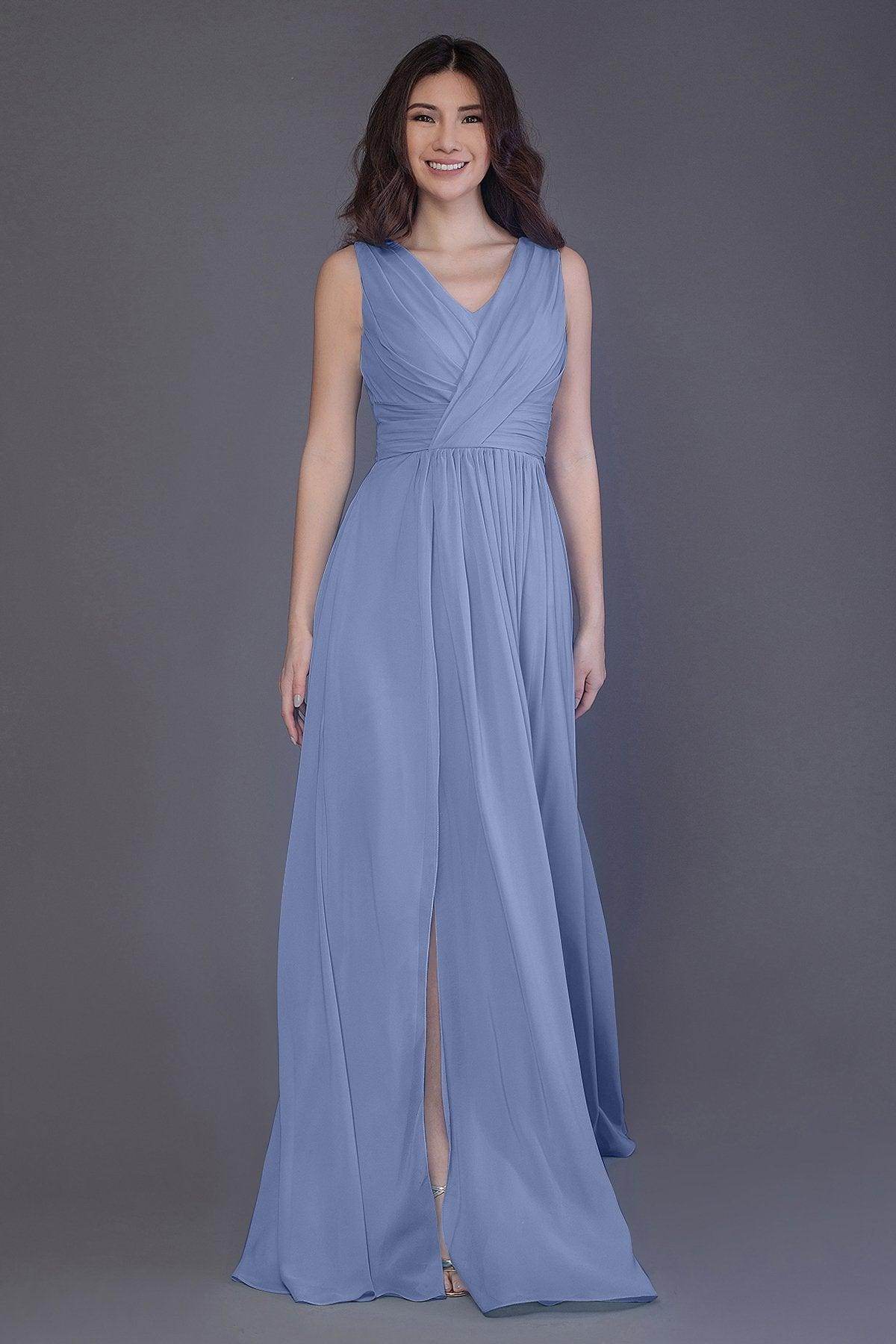 Sheath-Column Floor Length Chiffon Bridesmaid Dress PR3499 - COCOMELODY