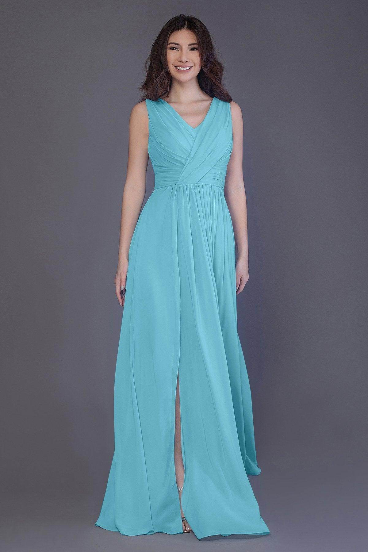 Sheath-Column Floor Length Chiffon Bridesmaid Dress PR3499 - COCOMELODY