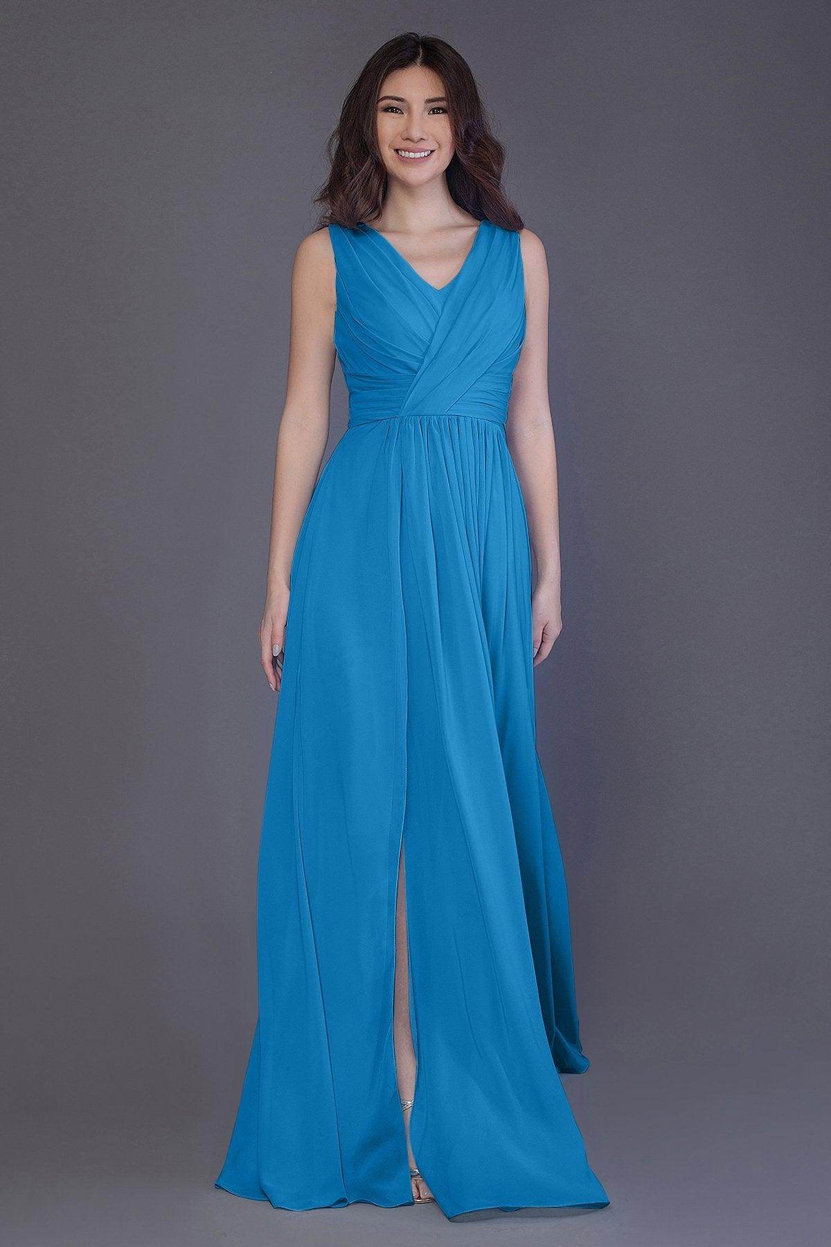 Sheath-Column Floor Length Chiffon Bridesmaid Dress PR3499 - COCOMELODY