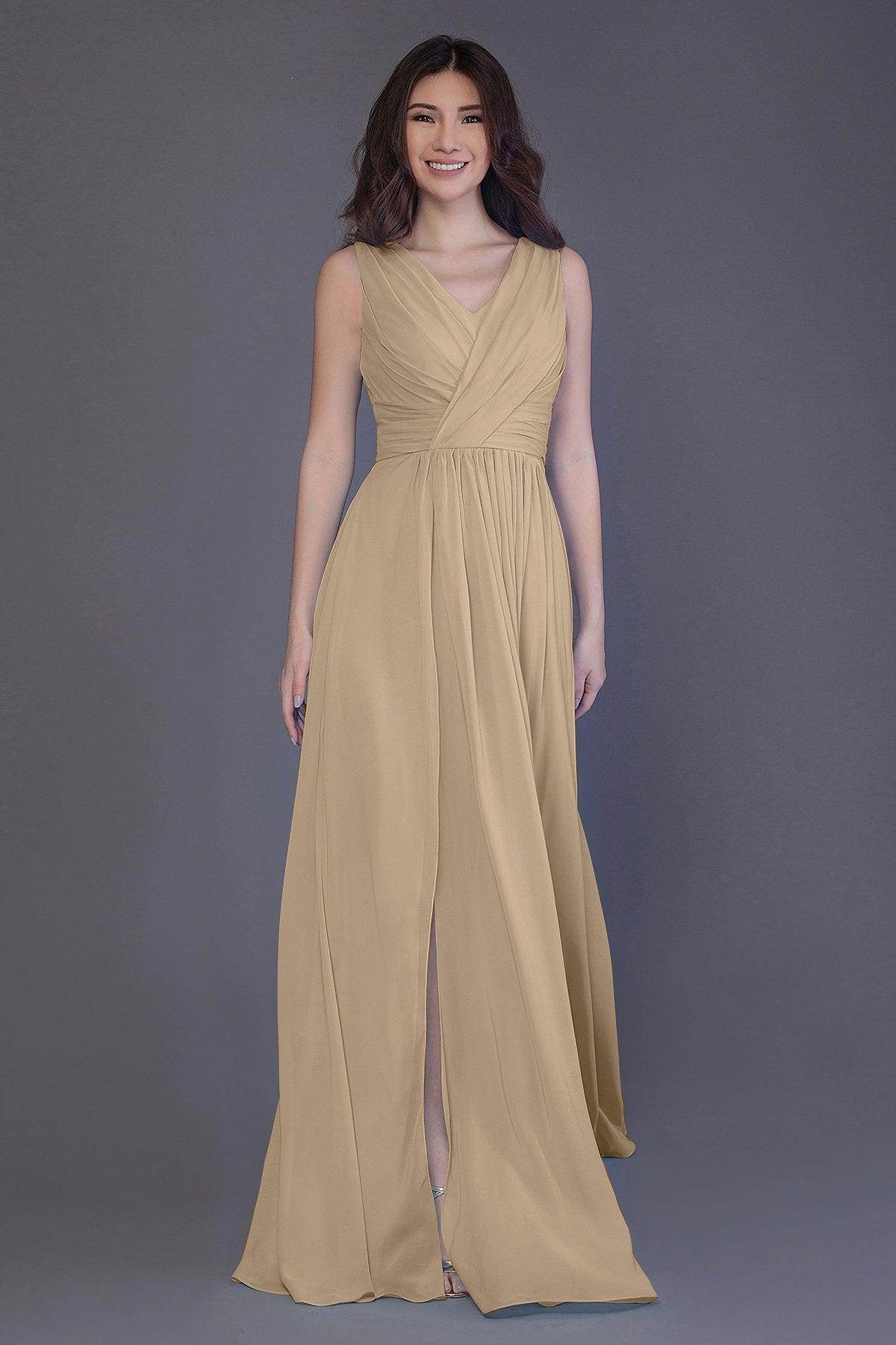 Sheath-Column Floor Length Chiffon Bridesmaid Dress PR3499 - COCOMELODY