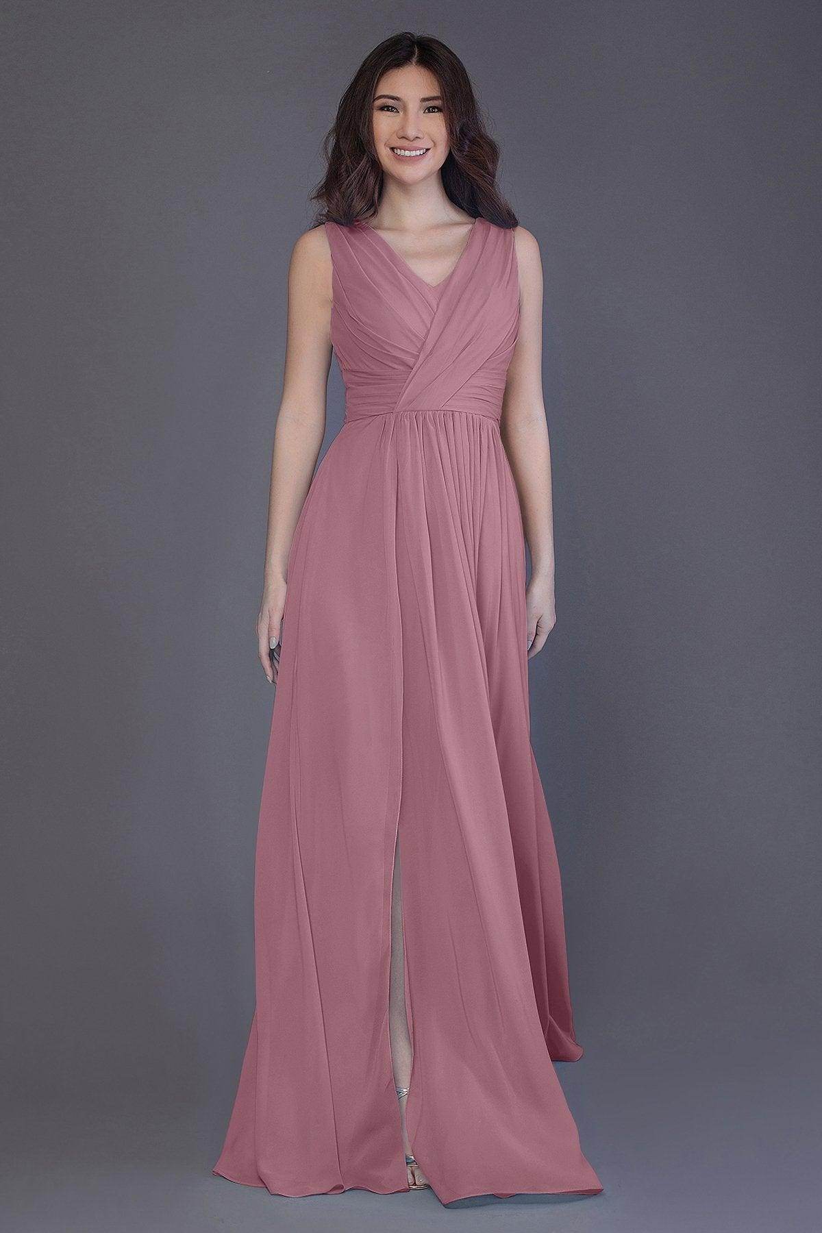 Sheath-Column Floor Length Chiffon Bridesmaid Dress PR3499 - COCOMELODY