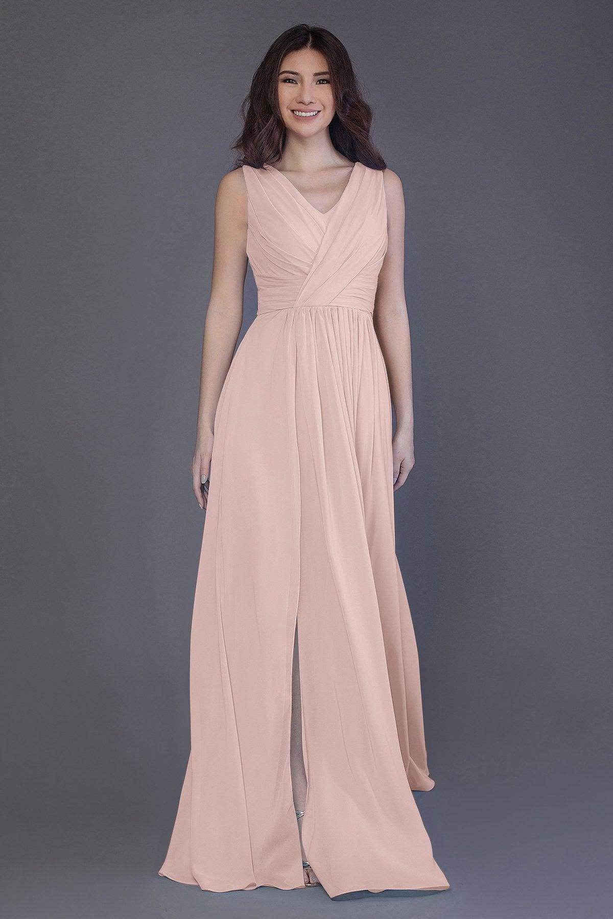 Sheath-Column Floor Length Chiffon Bridesmaid Dress PR3499 - COCOMELODY
