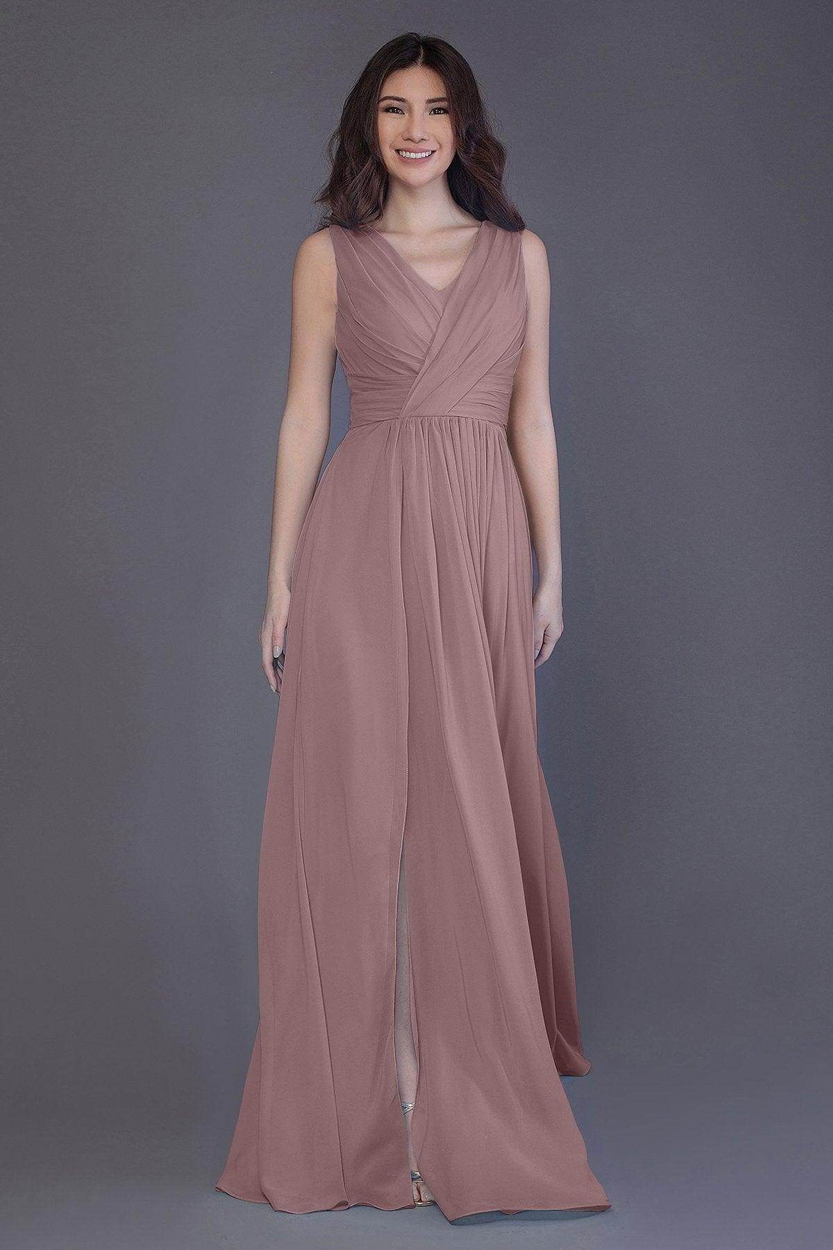 Sheath-Column Floor Length Chiffon Bridesmaid Dress PR3499 - COCOMELODY