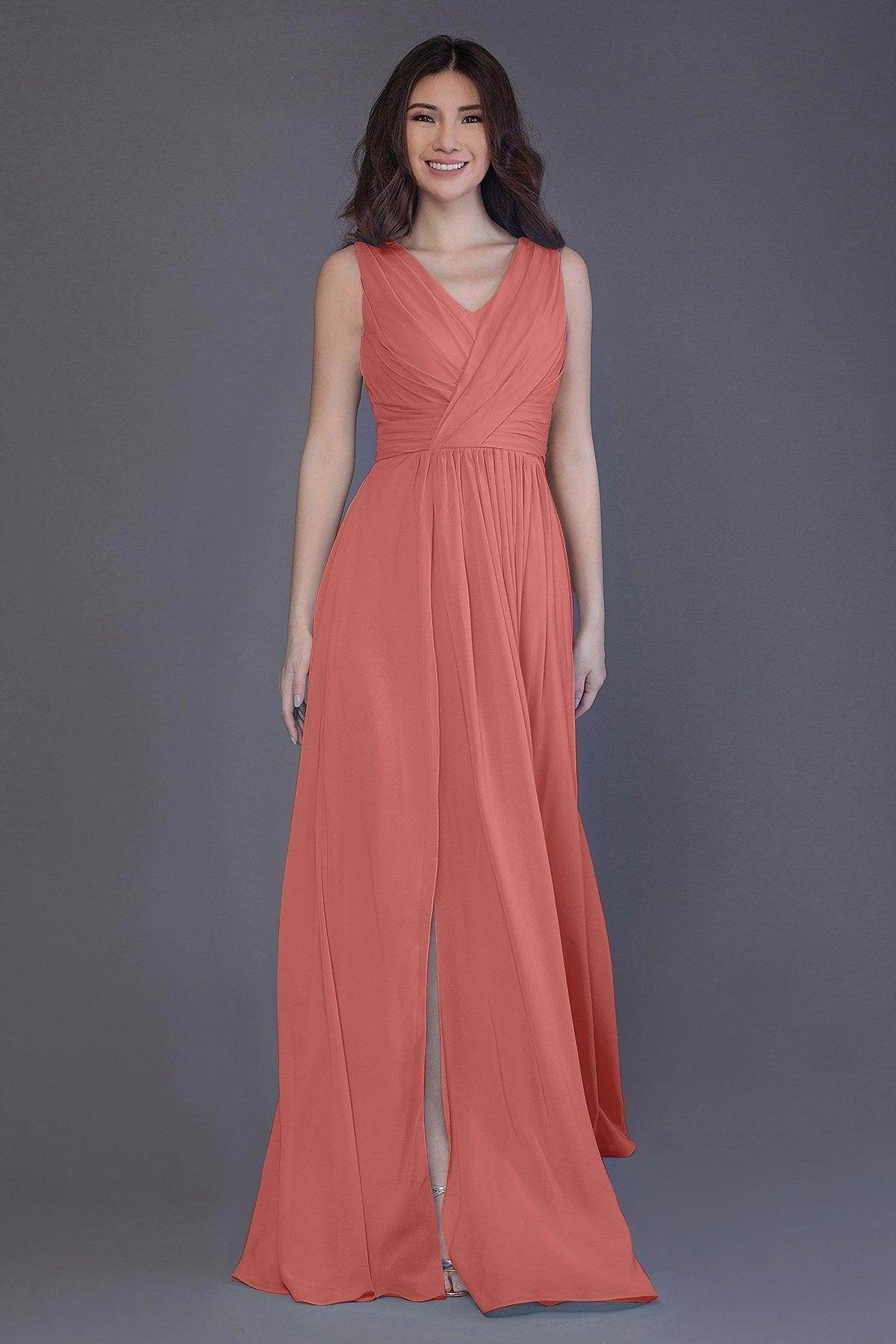 Sheath-Column Floor Length Chiffon Bridesmaid Dress PR3499 - COCOMELODY