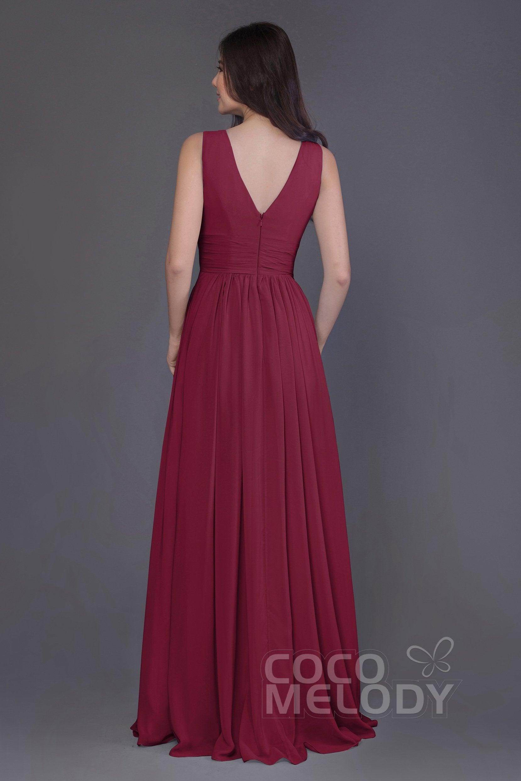 Sheath-Column Floor Length Chiffon Bridesmaid Dress PR3499CR - COCOMELODY