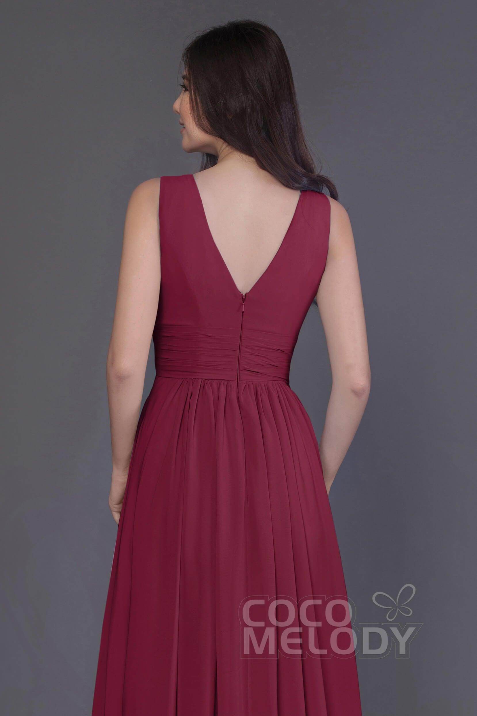 Sheath-Column Floor Length Chiffon Bridesmaid Dress PR3499CR - COCOMELODY