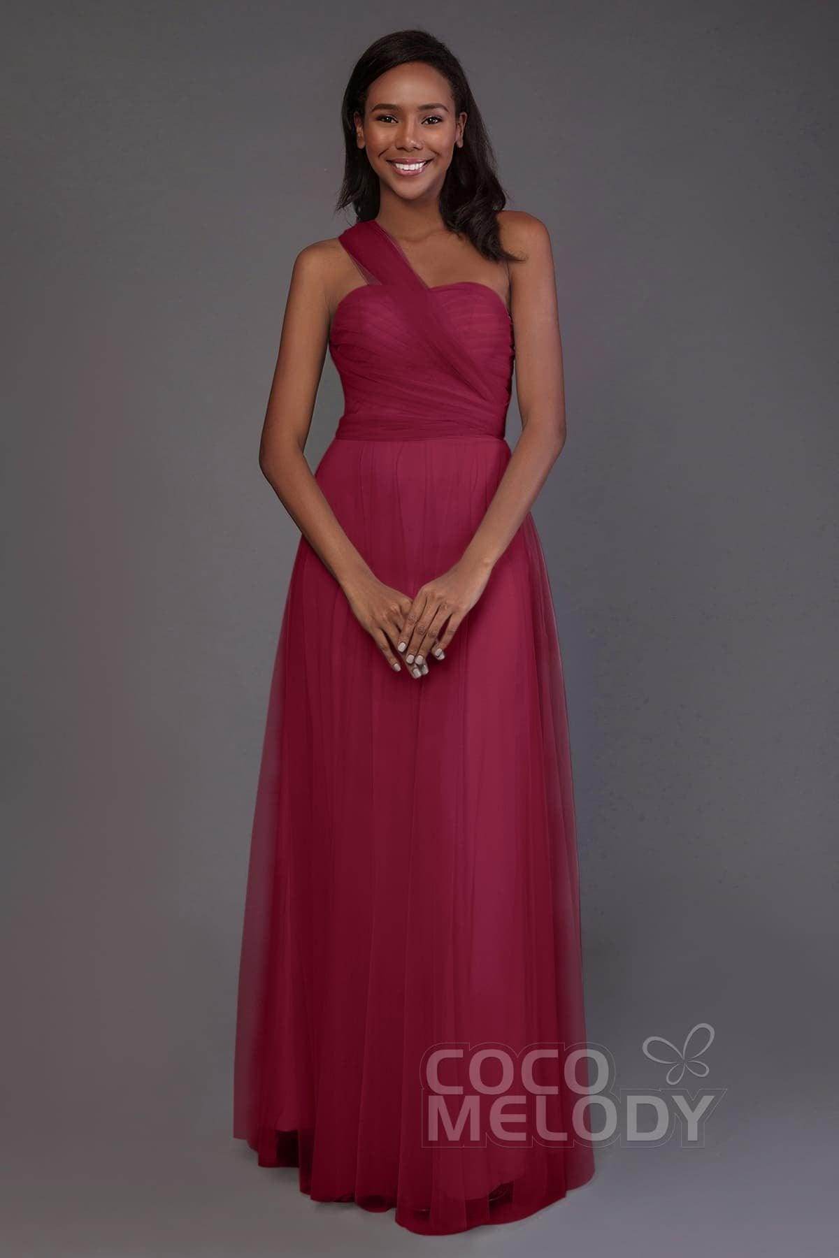 Sheath-Column Floor Length Tulle Bridesmaid Dress PR3502 - COCOMELODY