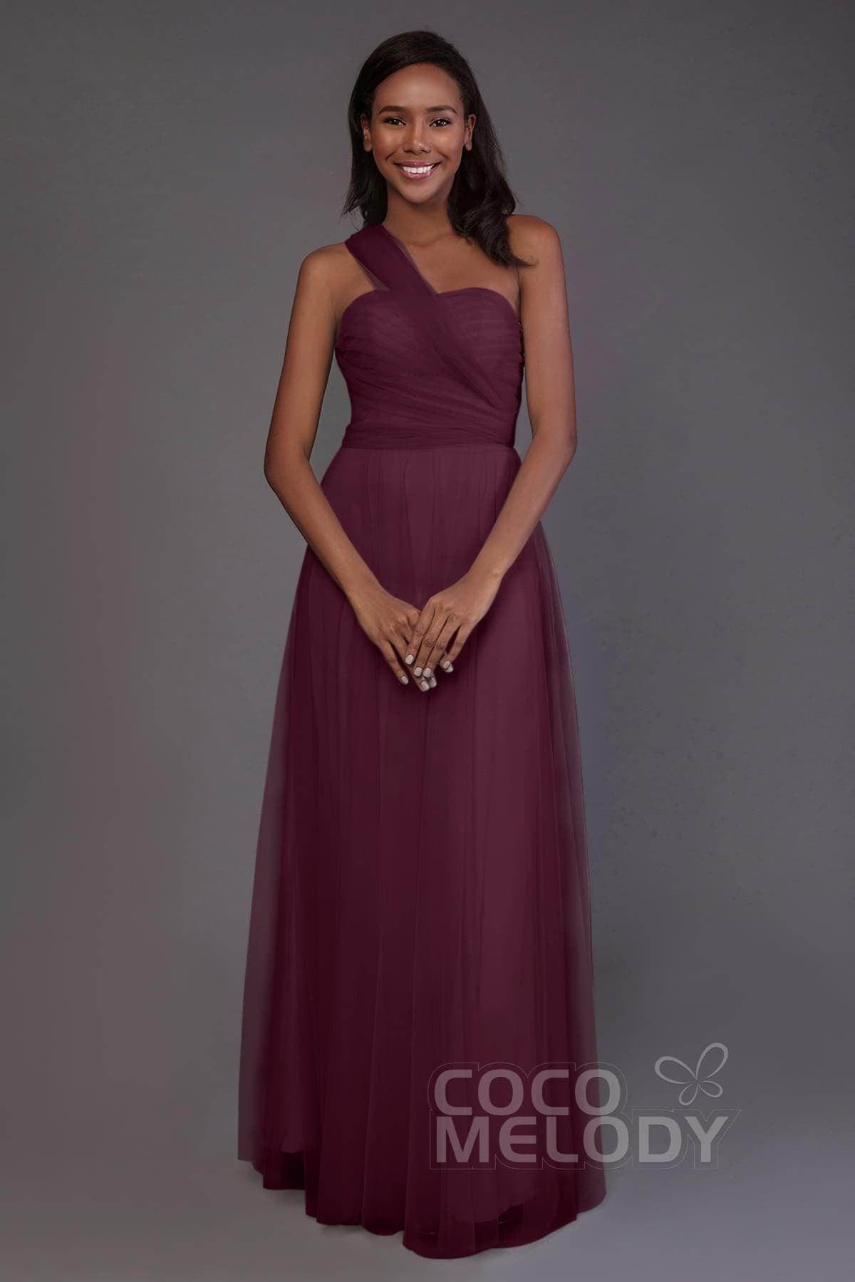 Sheath-Column Floor Length Tulle Bridesmaid Dress PR3502 - COCOMELODY