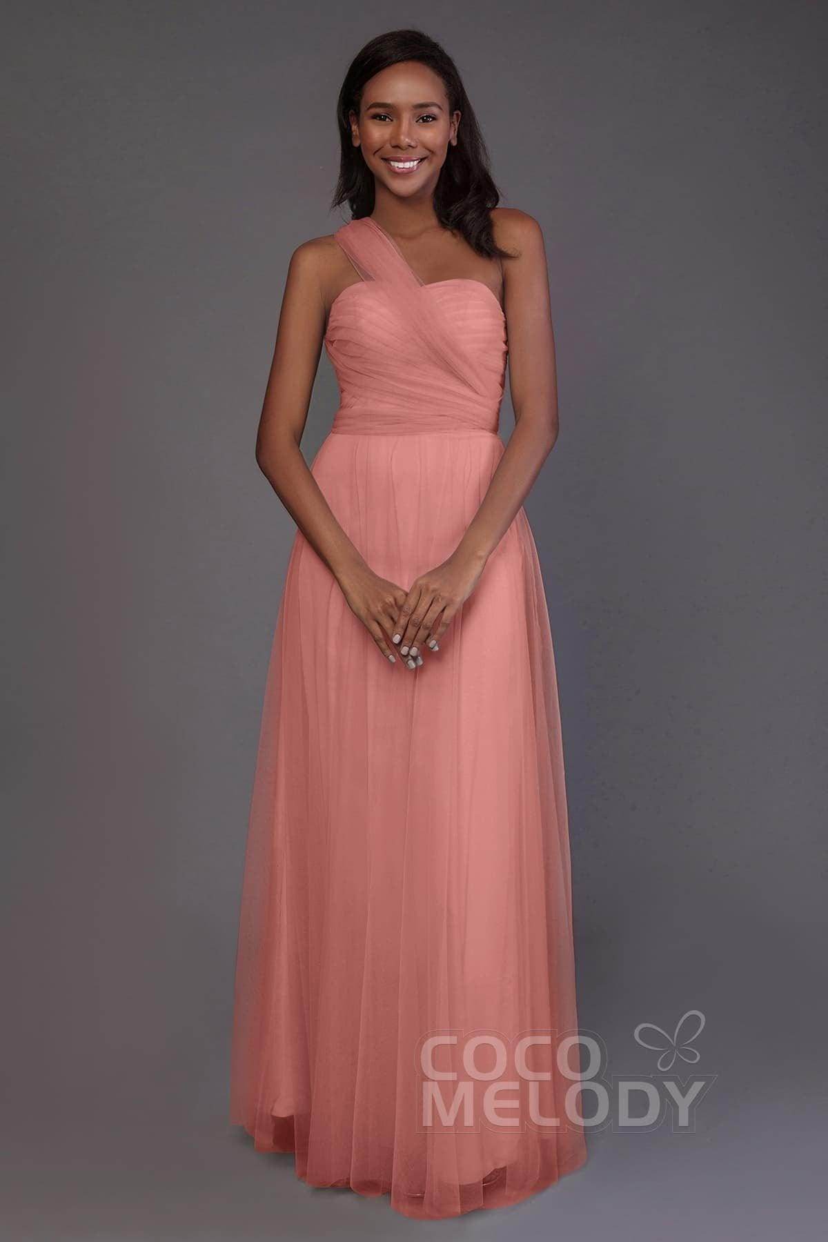 Sheath-Column Floor Length Tulle Bridesmaid Dress PR3502 - COCOMELODY
