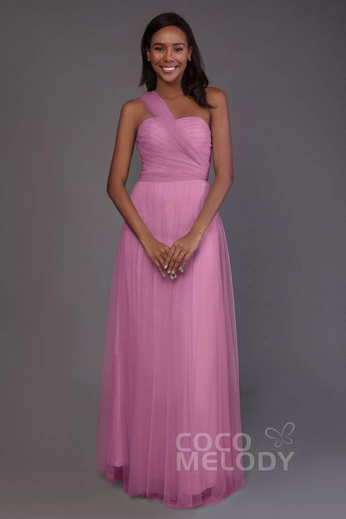 Sheath-Column Floor Length Tulle Bridesmaid Dress PR3502 - COCOMELODY
