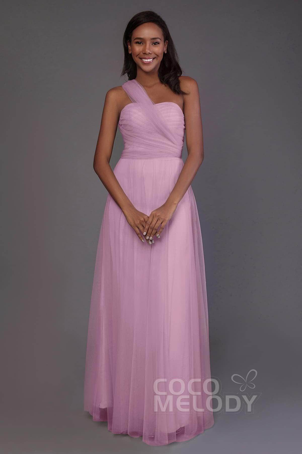 Sheath-Column Floor Length Tulle Bridesmaid Dress PR3502 - COCOMELODY