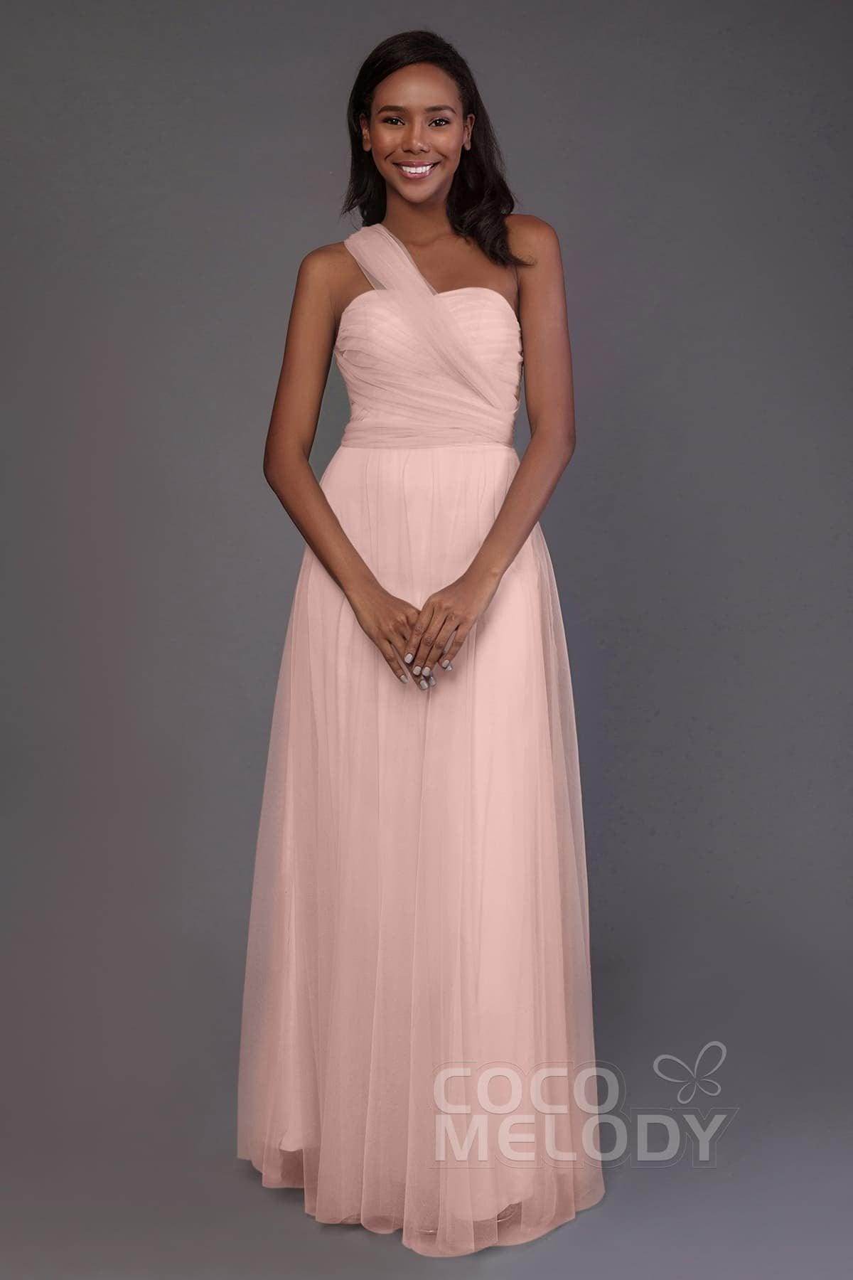 Sheath-Column Floor Length Tulle Bridesmaid Dress PR3502 - COCOMELODY