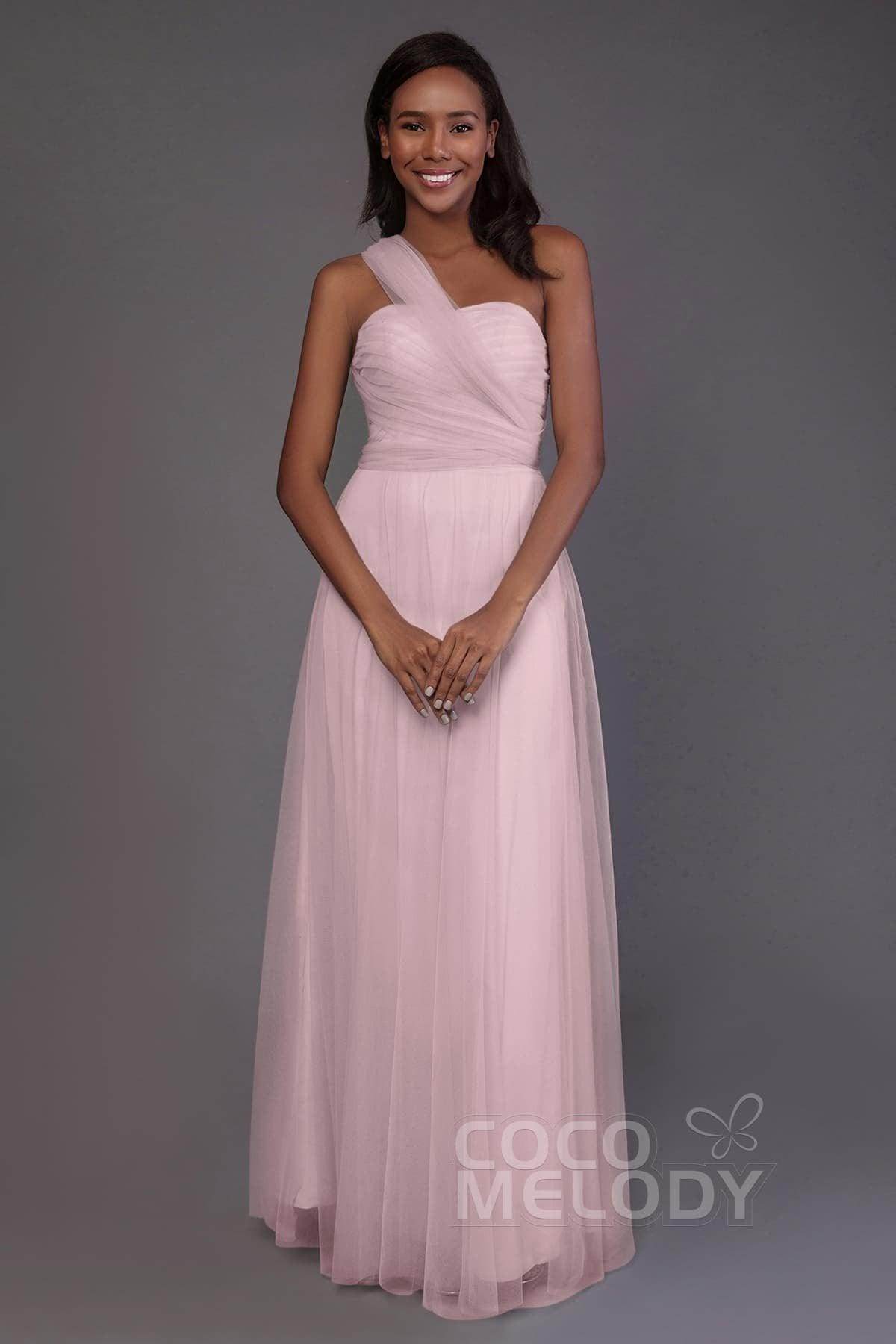 Sheath-Column Floor Length Tulle Bridesmaid Dress PR3502 - COCOMELODY