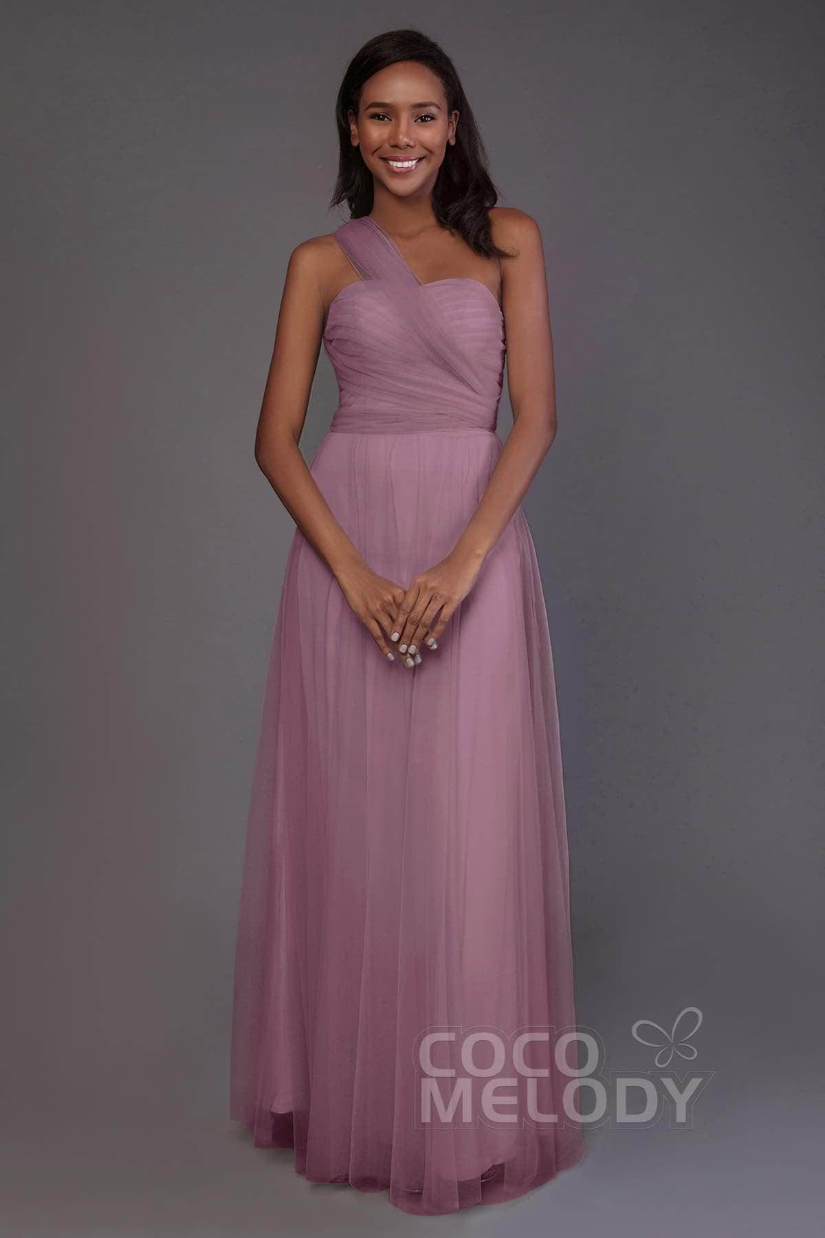 Sheath-Column Floor Length Tulle Bridesmaid Dress PR3502 - COCOMELODY