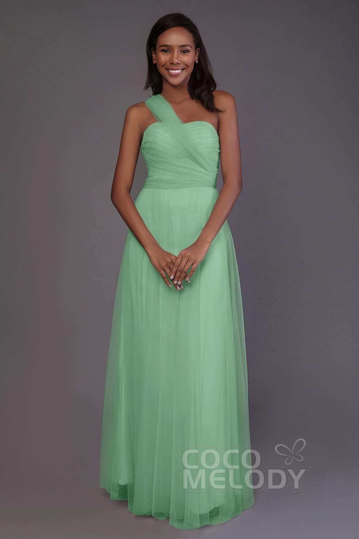 Sheath-Column Floor Length Tulle Bridesmaid Dress PR3502 - COCOMELODY