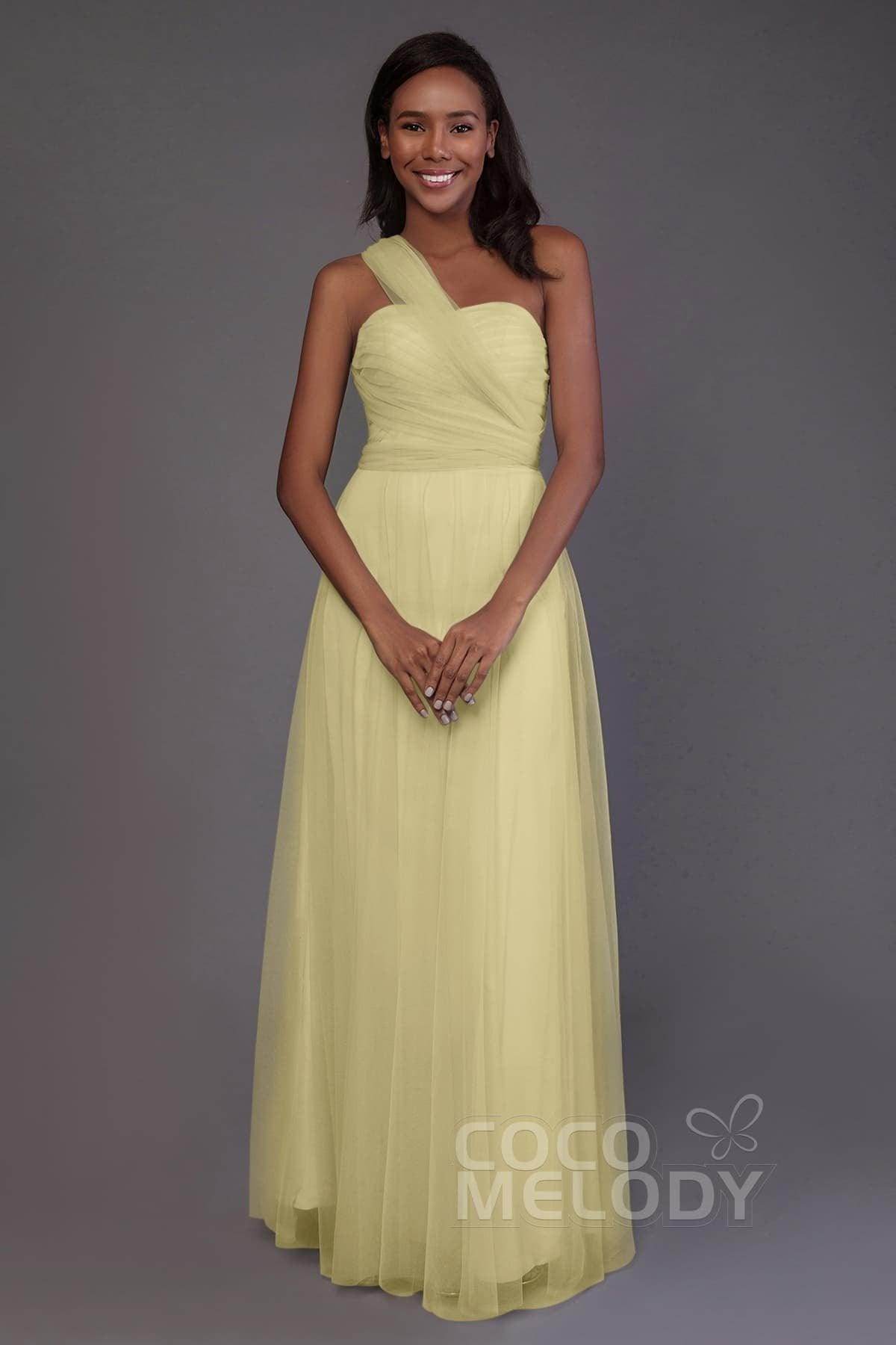 Sheath-Column Floor Length Tulle Bridesmaid Dress PR3502 - COCOMELODY