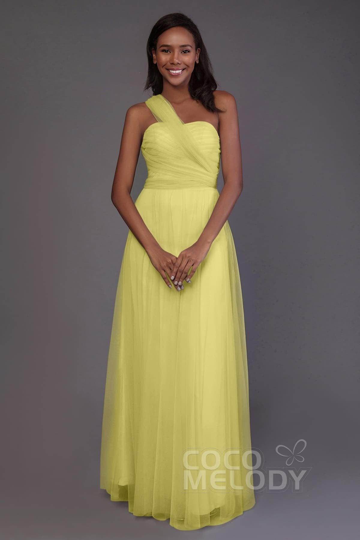 Sheath-Column Floor Length Tulle Bridesmaid Dress PR3502 - COCOMELODY