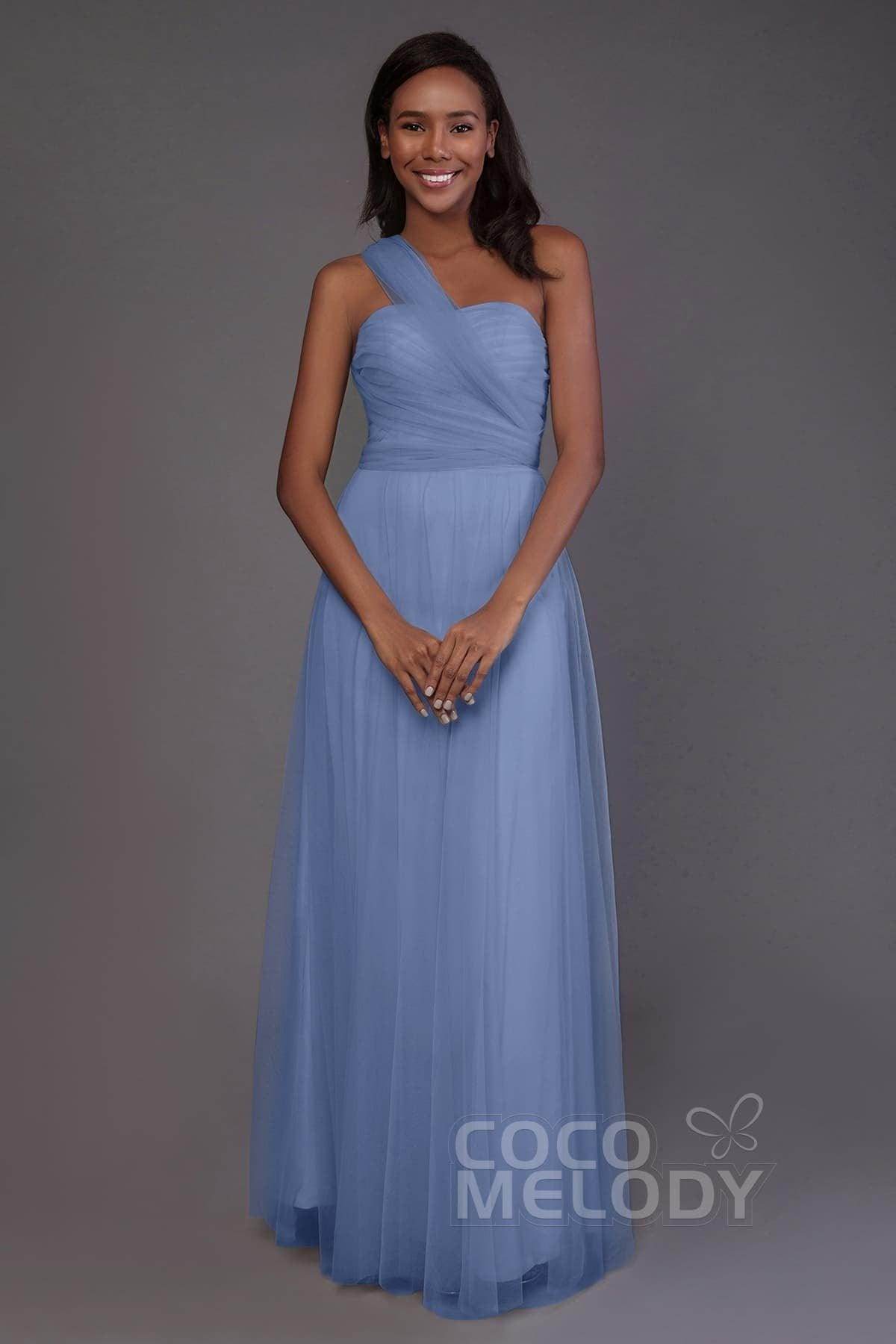 Sheath-Column Floor Length Tulle Bridesmaid Dress PR3502 - COCOMELODY