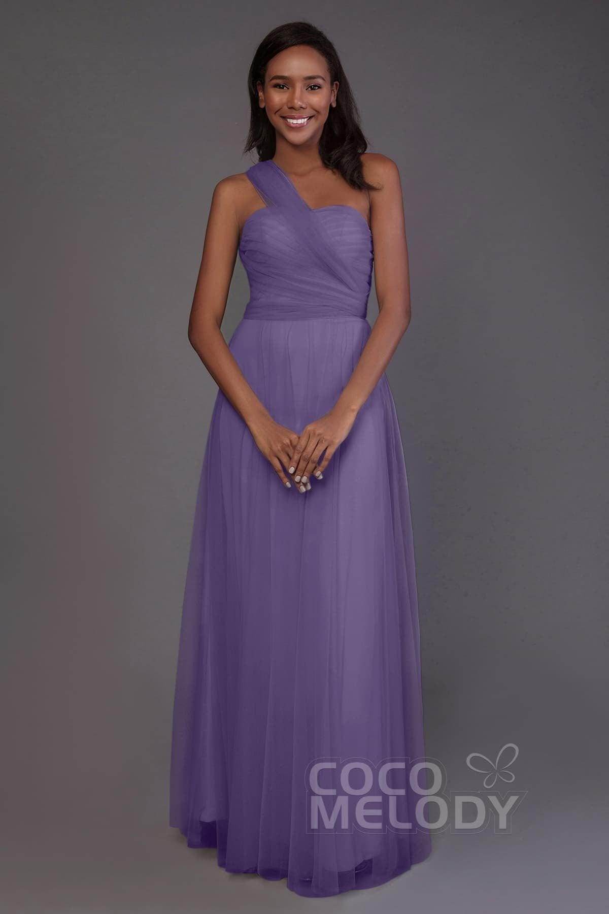 Sheath-Column Floor Length Tulle Bridesmaid Dress PR3502 - COCOMELODY