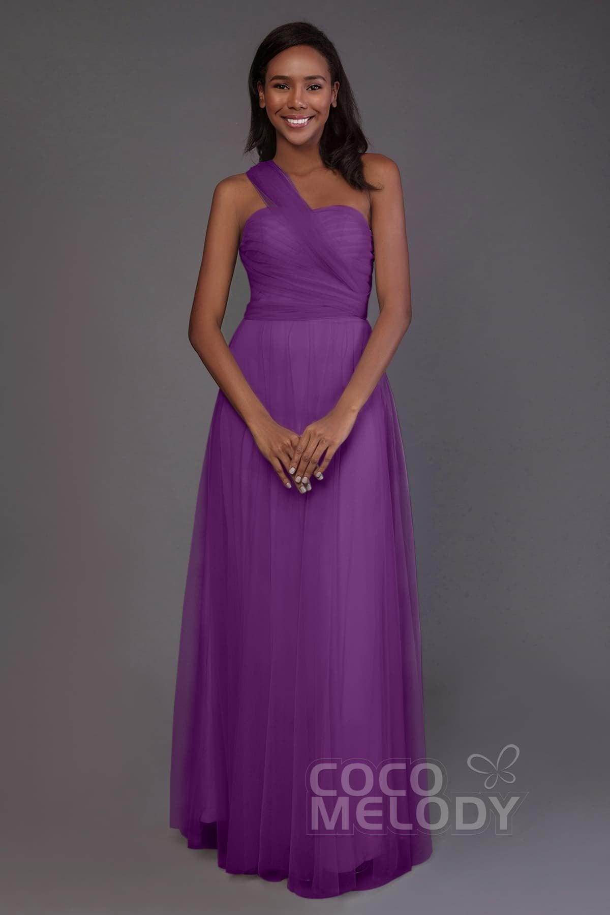 Sheath-Column Floor Length Tulle Bridesmaid Dress PR3502 - COCOMELODY