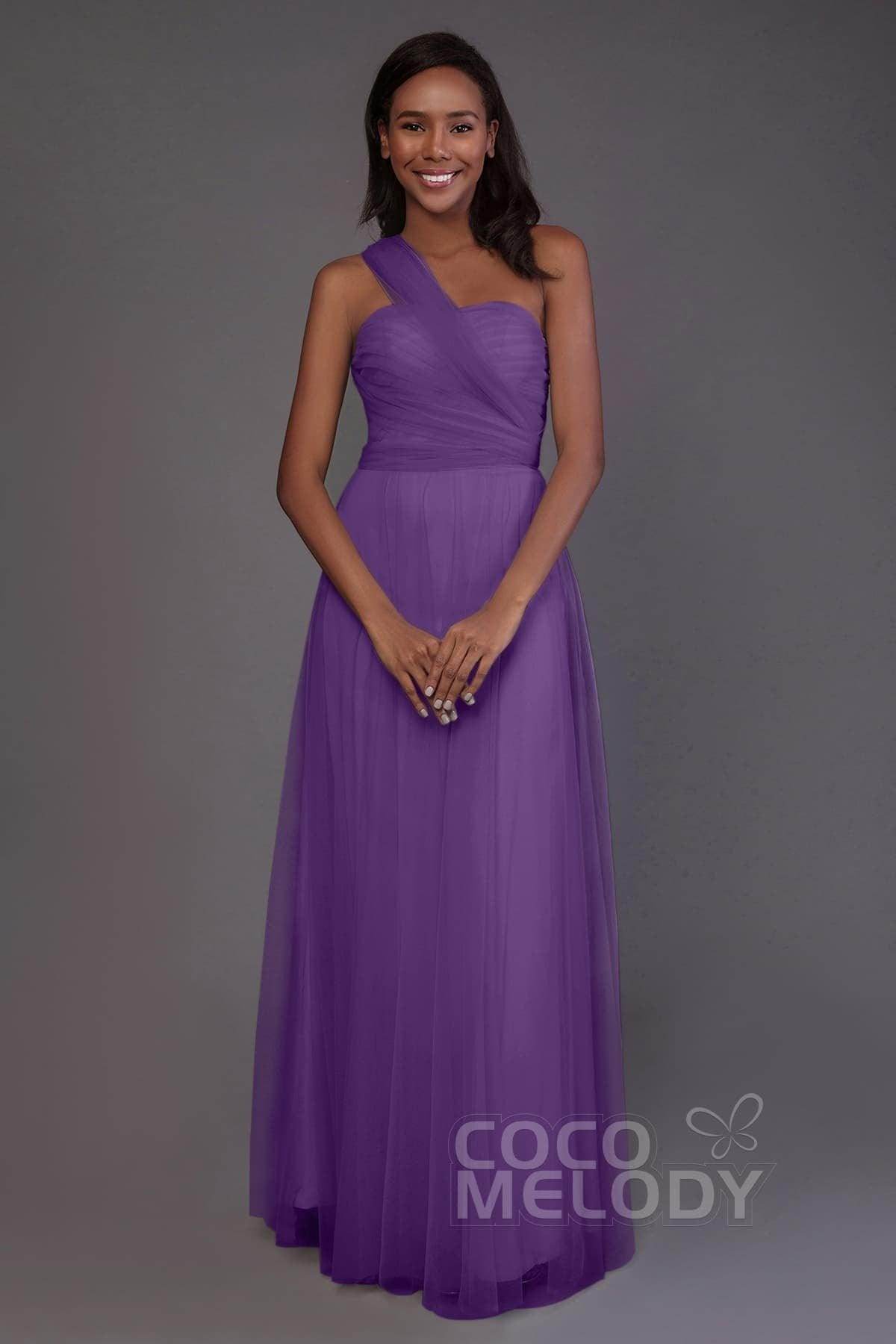 Sheath-Column Floor Length Tulle Bridesmaid Dress PR3502 - COCOMELODY