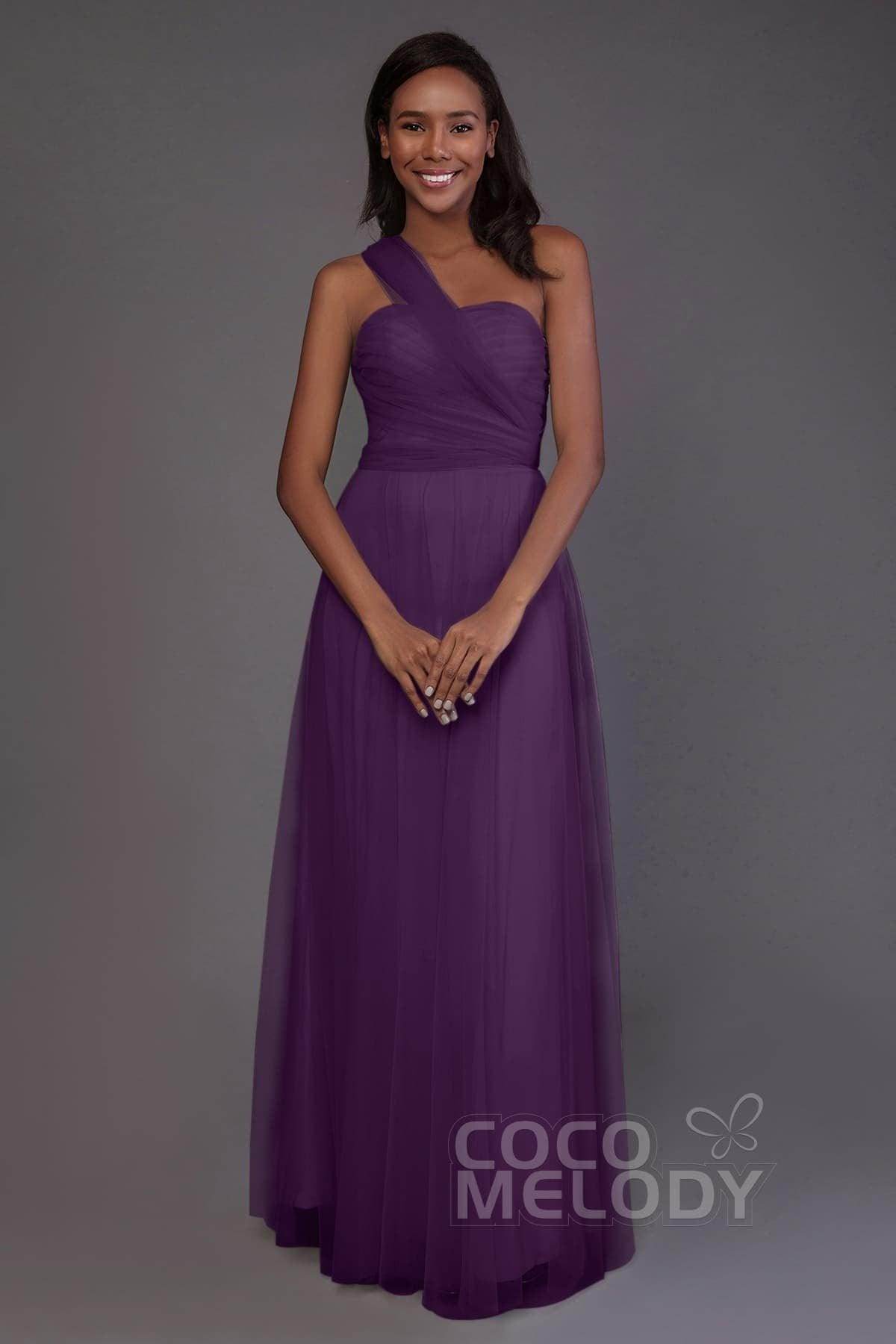 Sheath-Column Floor Length Tulle Bridesmaid Dress PR3502 - COCOMELODY