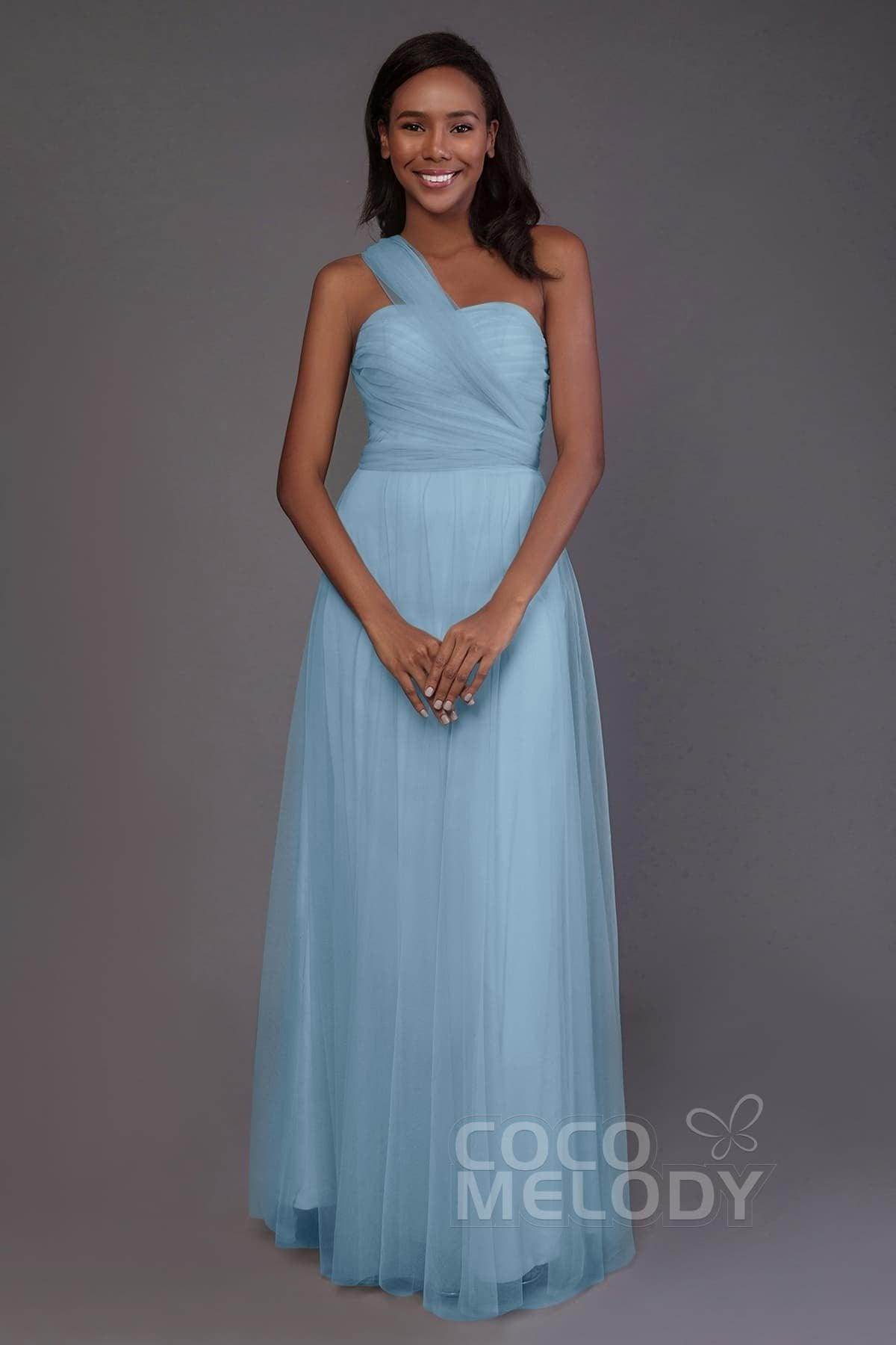 Sheath-Column Floor Length Tulle Bridesmaid Dress PR3502 - COCOMELODY